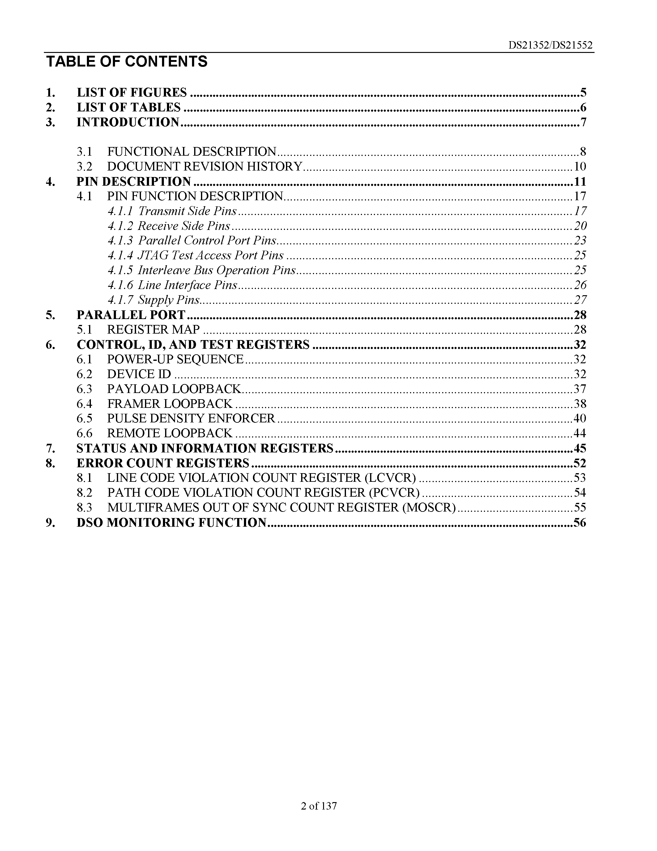 Datasheet DS21352L page 2 Datasheet DS21352L - 3.3V DS21352 and 5V DS21552 T1 Single-Chip Transceivers page 2