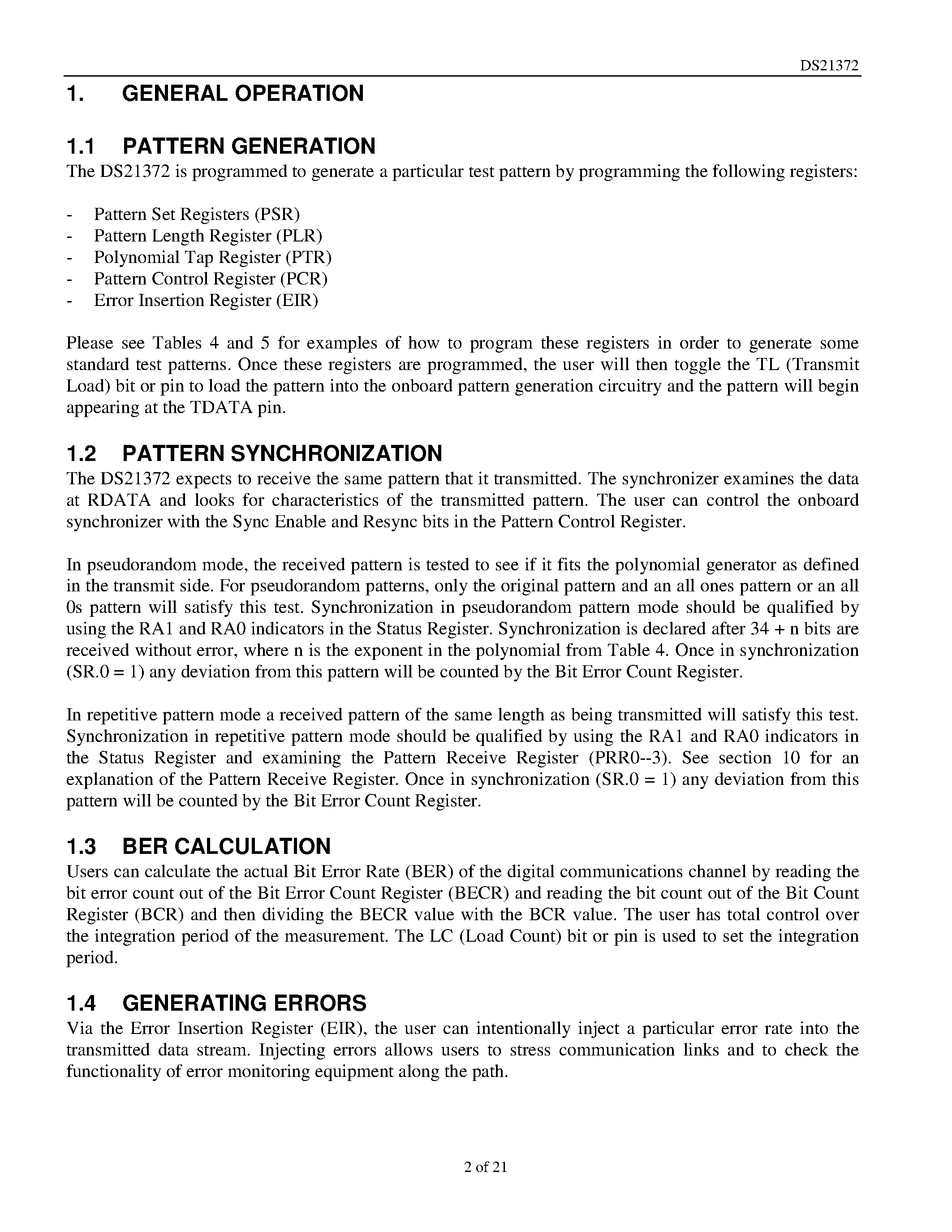 Datasheet DS21372T page 2 Datasheet DS21372T - 3.3V Bit Error Rate Tester BERT page 2