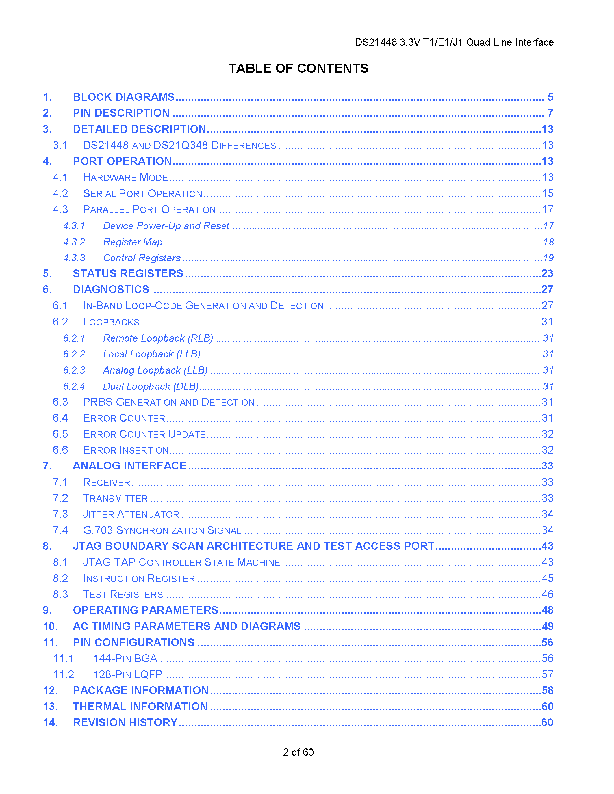 Datasheet DS21448LN page 2 Datasheet DS21448LN - 3.3V E1/T1/J1 Quad Line Interface page 2