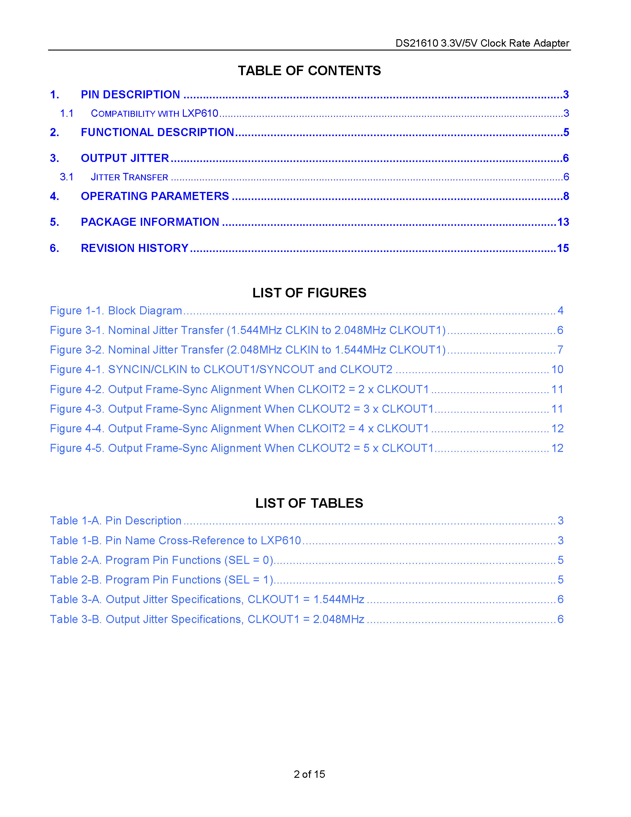 Datasheet DS21610QN page 2 Datasheet DS21610QN - 3.3V/5V Clock Rate Adapter page 2