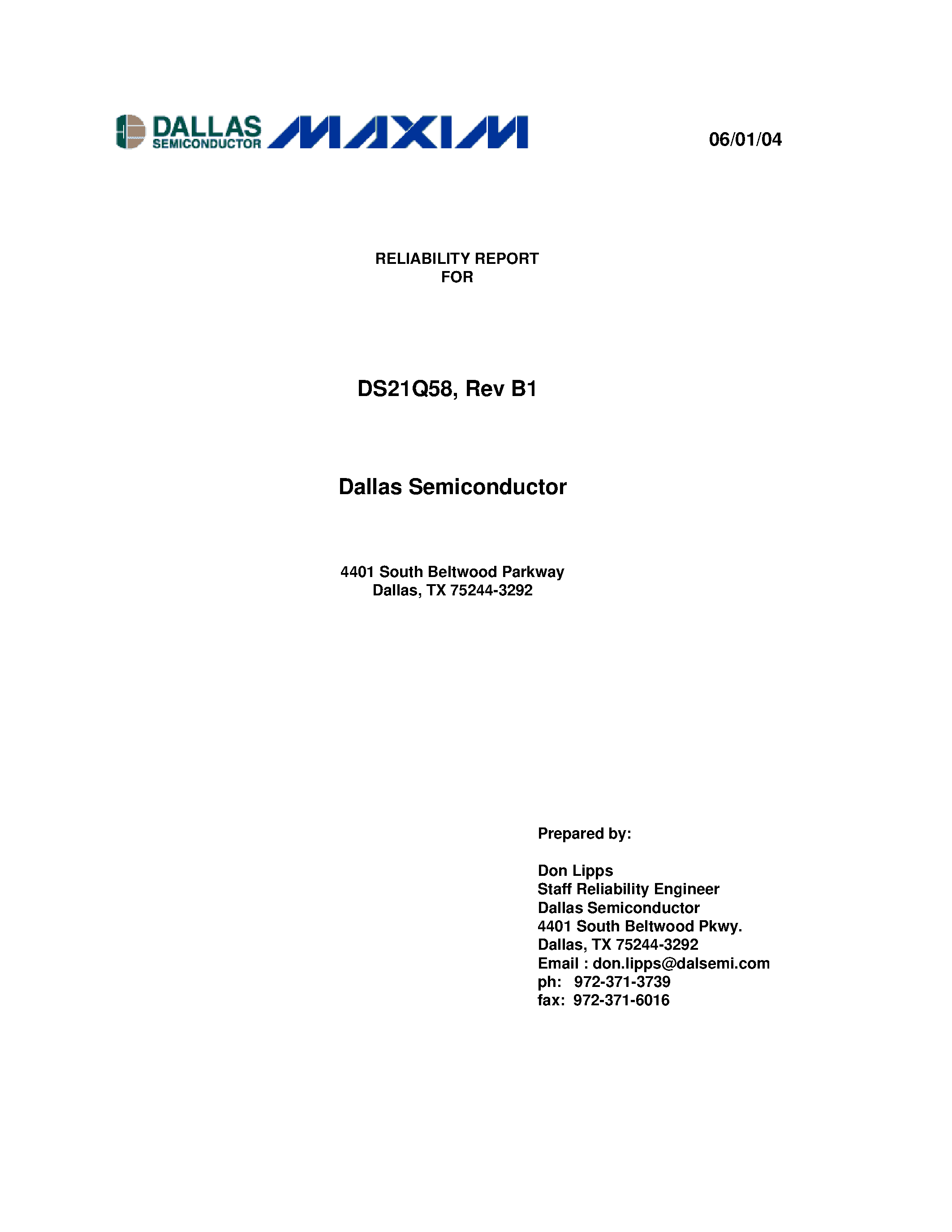 Datasheet DS21Q58 - Dallas Semiconductor page 1