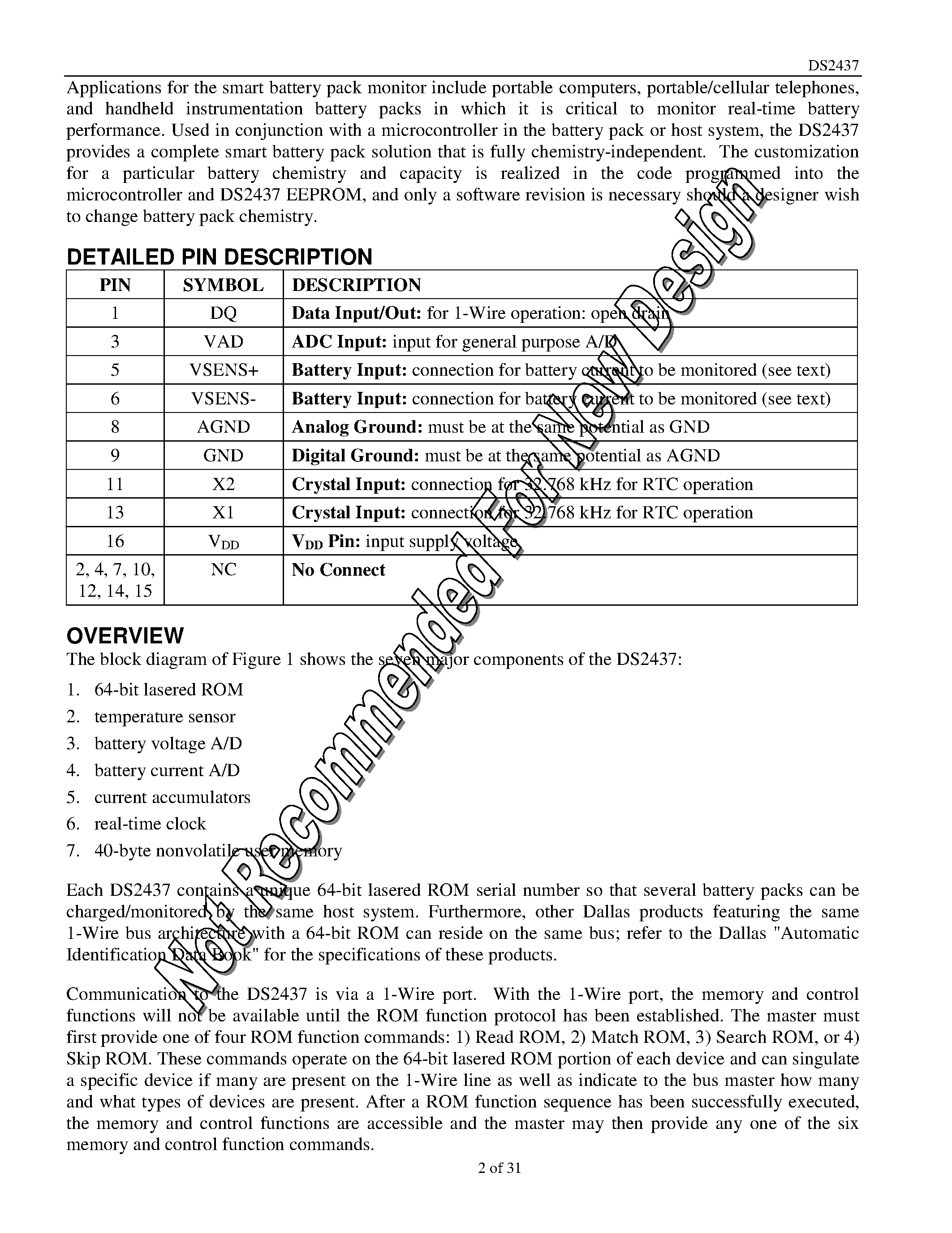 Datasheet DS2437 - Smart Battery Monitor page 2