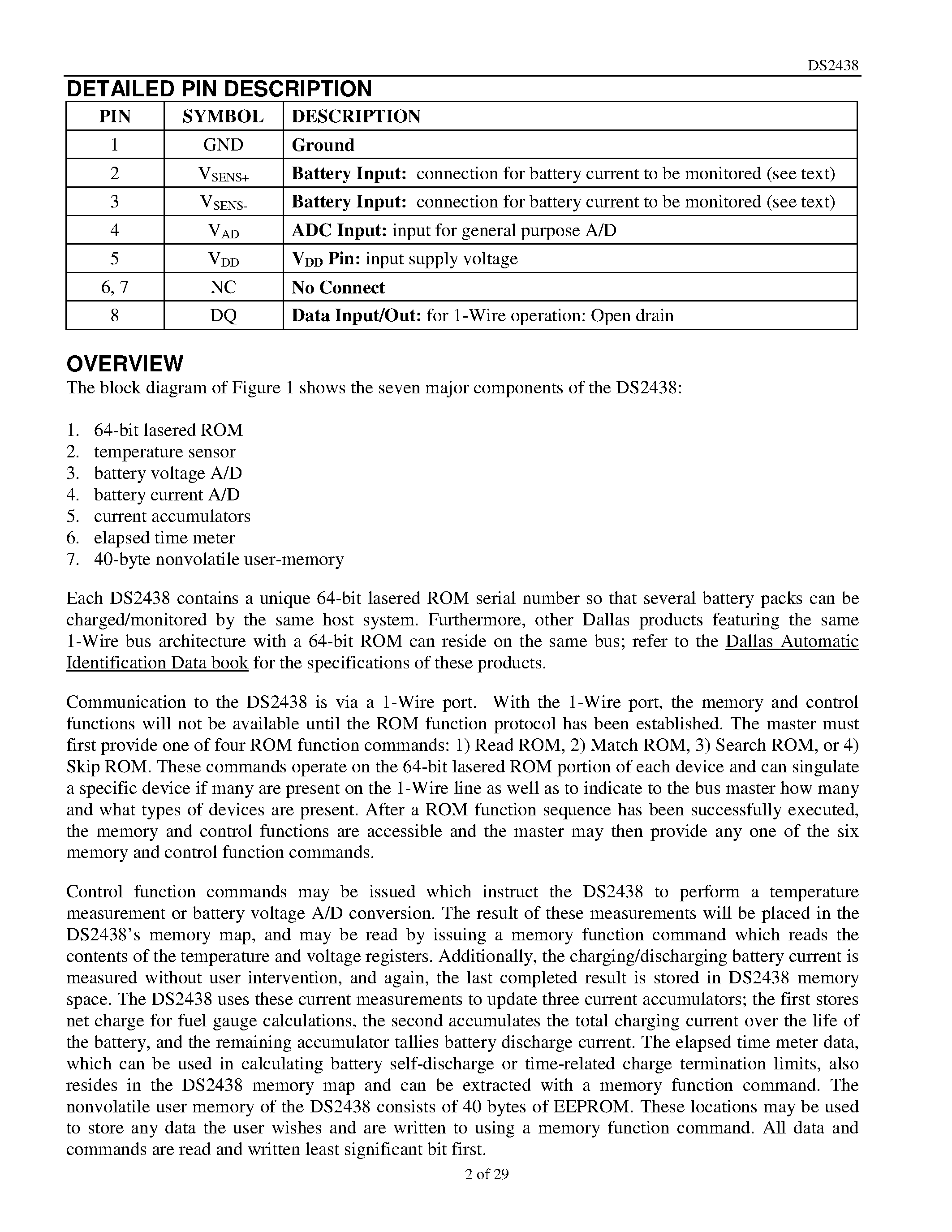 Datasheet DS2438Z - Smart Battery Monitor page 2