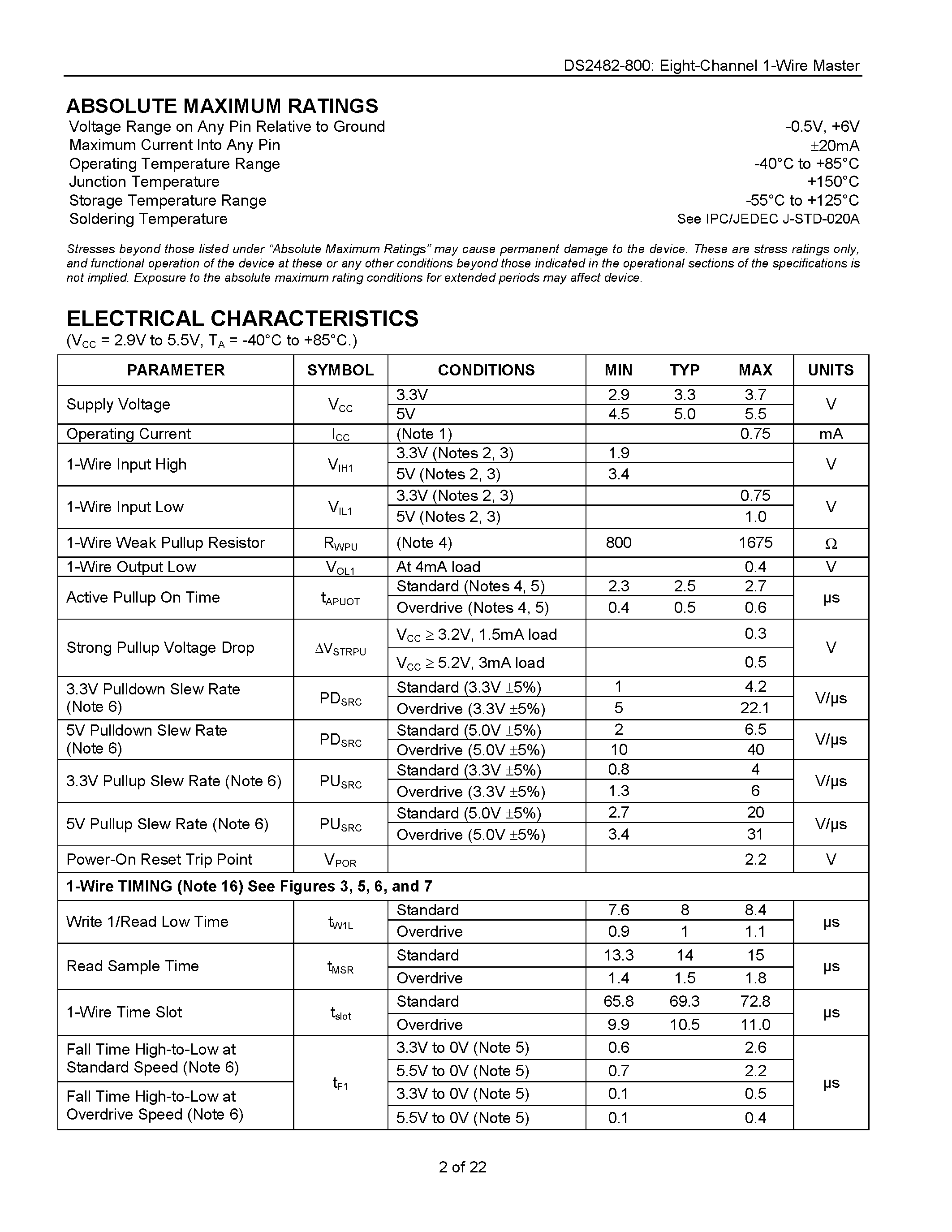 Даташит на микросхему DS2482-800 страница 2 Даташит DS2482-800 - Eight-Channel 1-Wire Master страница 2