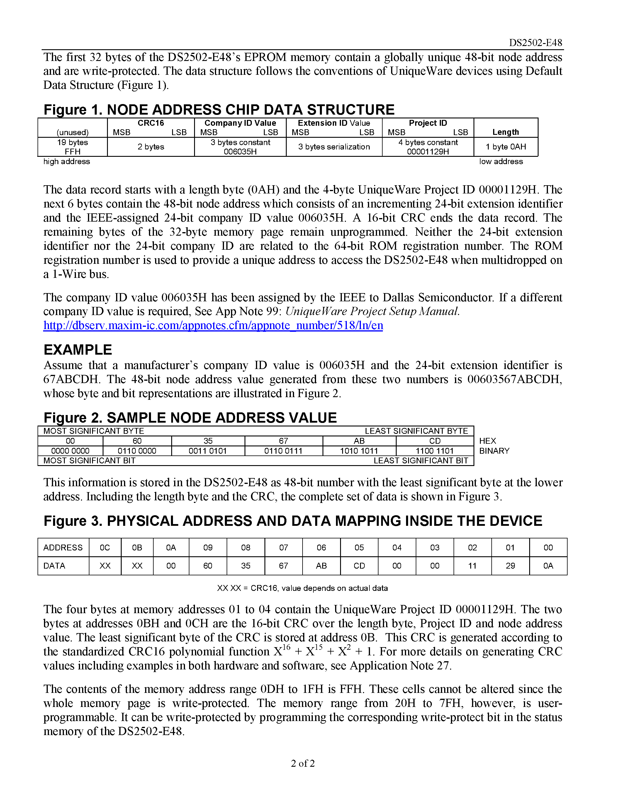 Datasheet DS2502P-E48 page 2 Datasheet DS2502P-E48 - 48-Bit Node Address Chip page 2