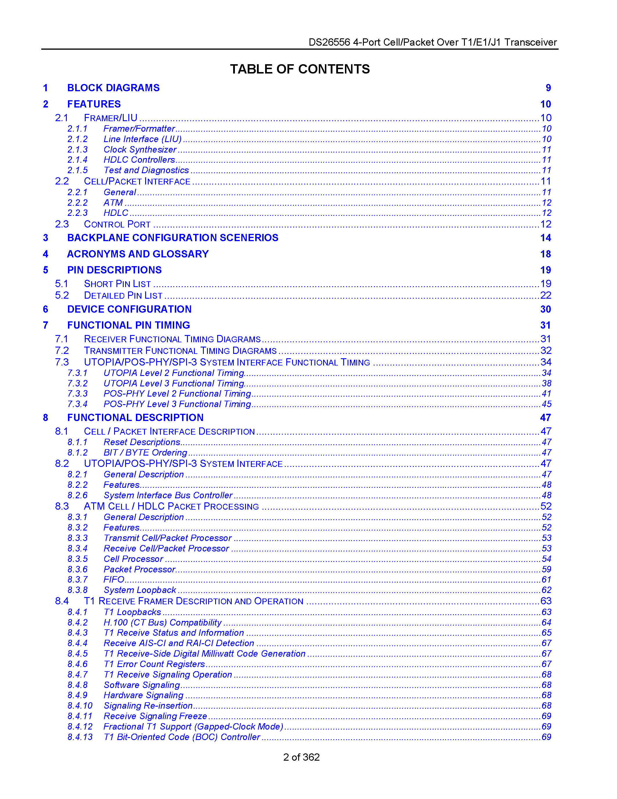 Datasheet DS26556 page 2 Datasheet DS26556 - 4-Port Cell/Packet Over T1/E1/J1 Transceiver page 2