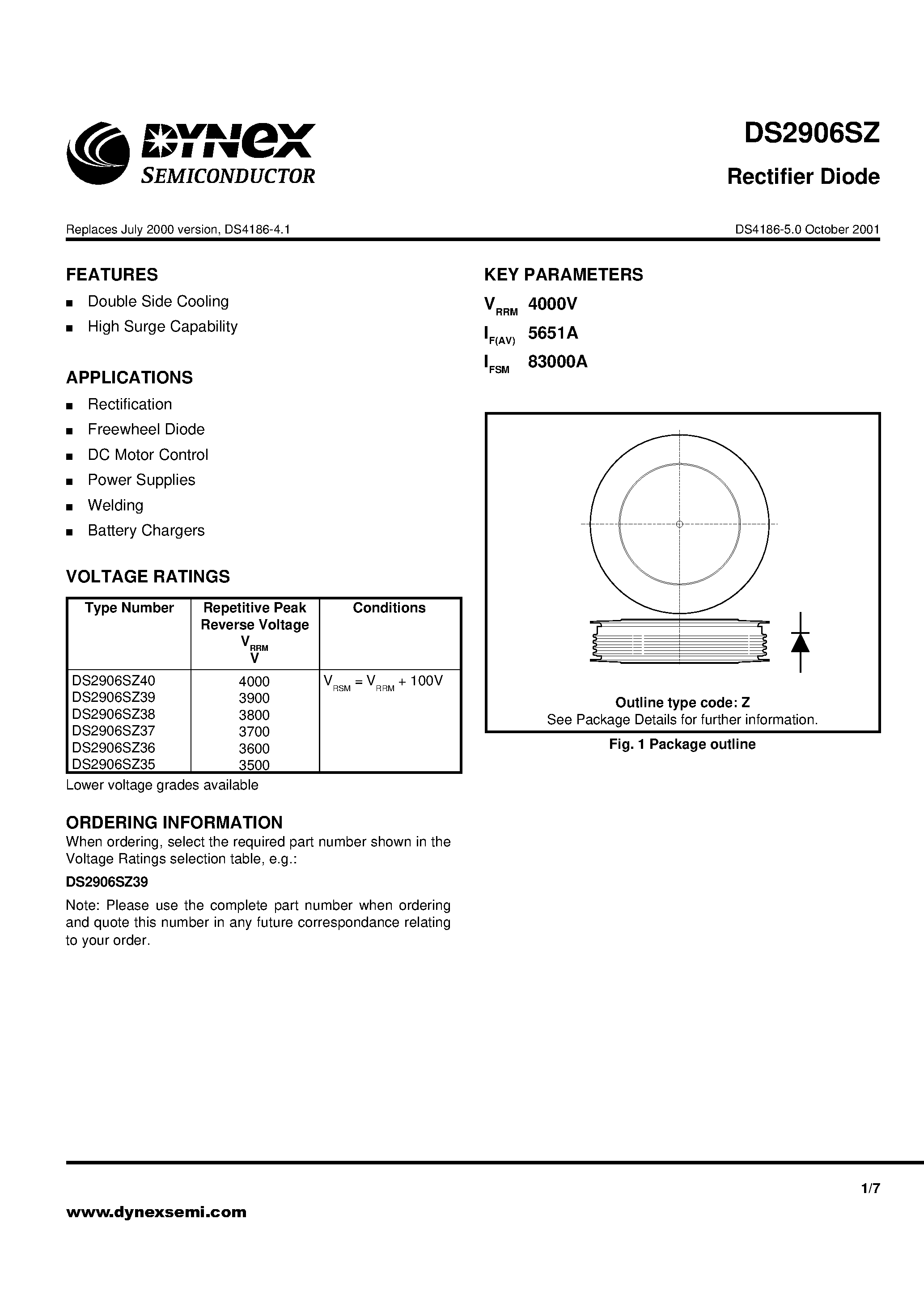 Datasheet DS2906SZ36 page 1 Datasheet DS2906SZ36 - Rectifier Diode page 1