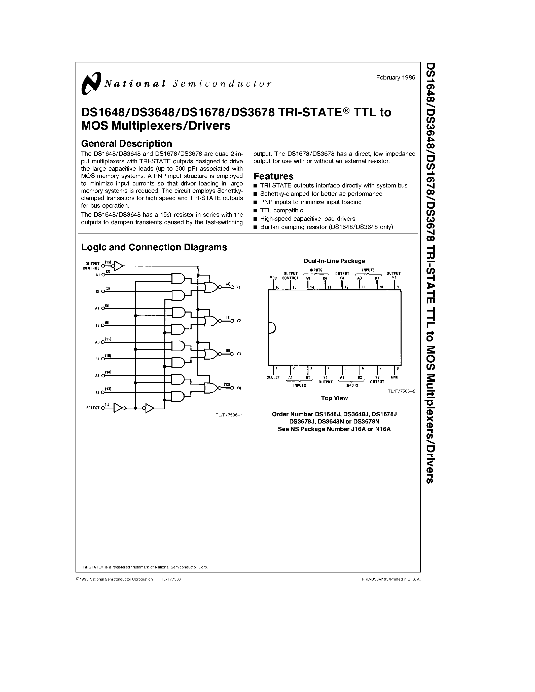 Datasheet DS3678 - TRI-STATE TTL to MOS Multiplexers/Drivers page 1