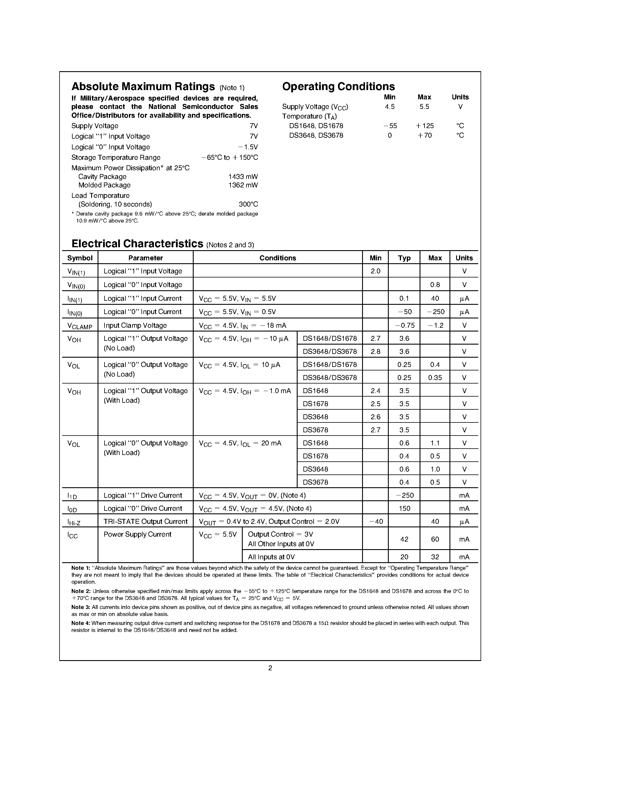 Datasheet DS3678 - TRI-STATE TTL to MOS Multiplexers/Drivers page 2