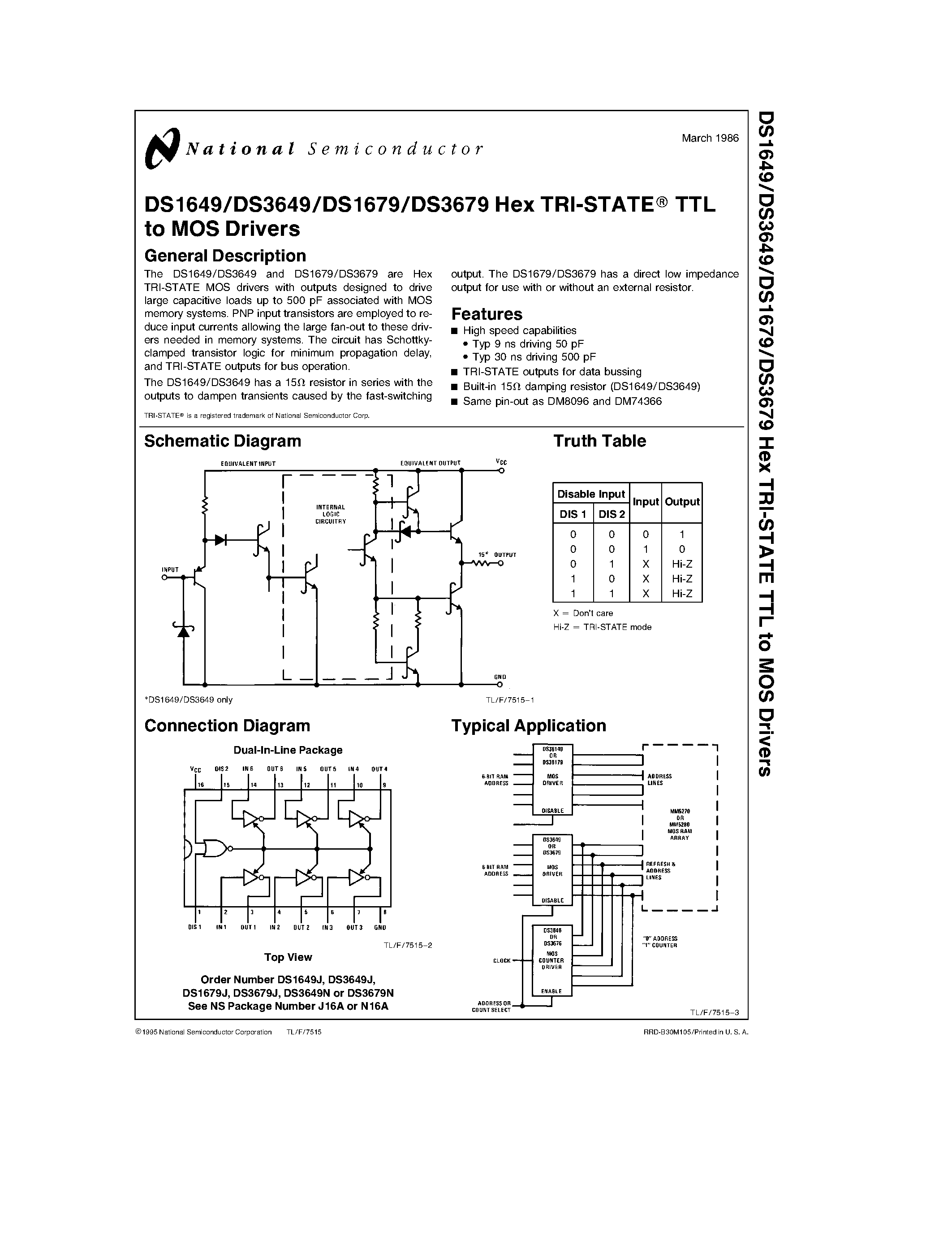Datasheet DS3679J - Hex TRI-STATEE TTL to MOS Drivers page 1