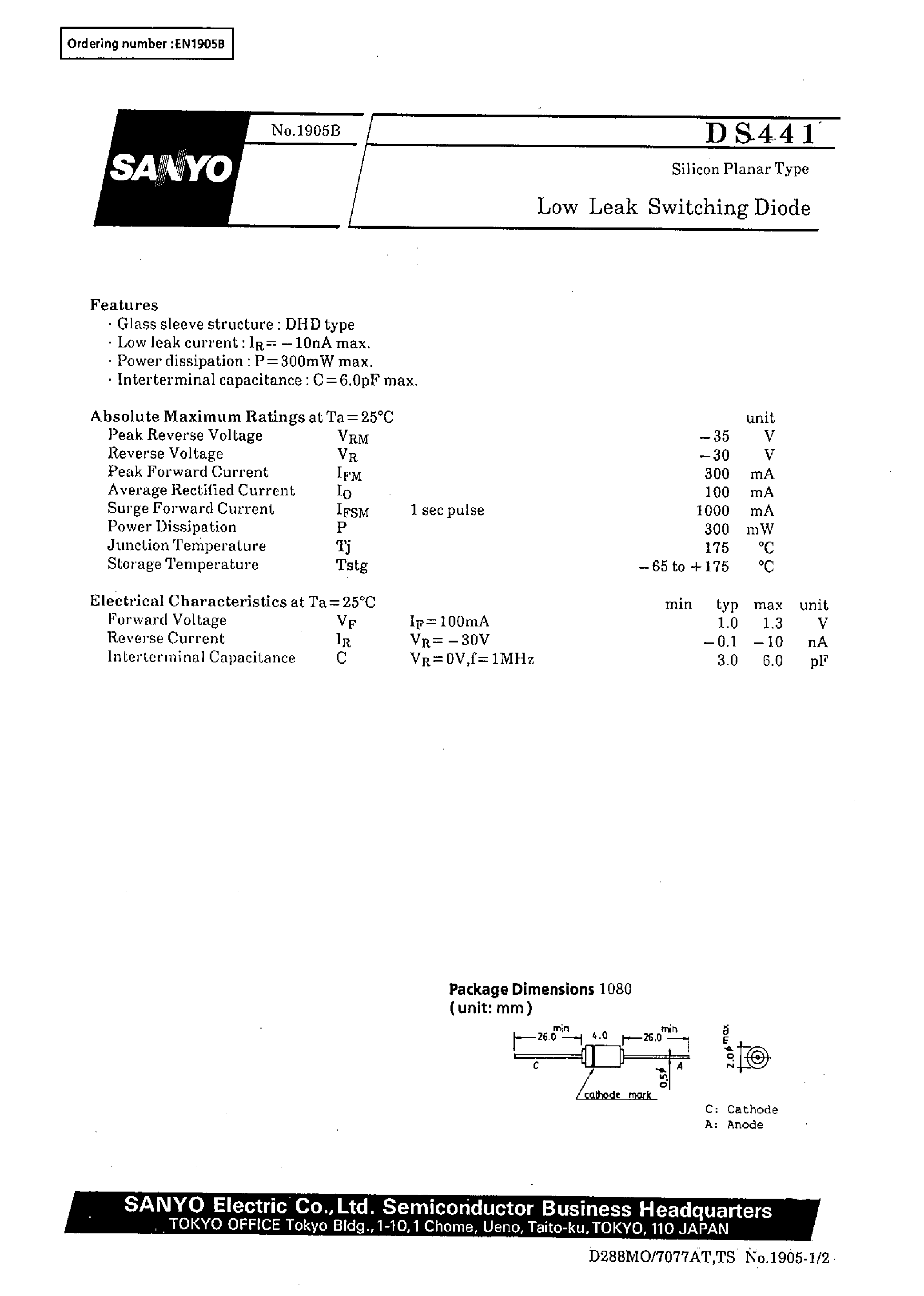 Даташит DS441 - Low Leak Switching Diode страница 1