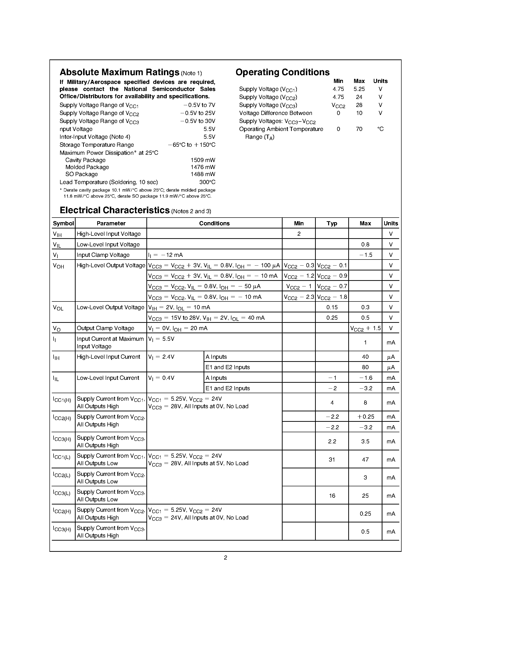 Datasheet DS75365N page 2 Datasheet DS75365N - Quad TTL-to-MOS Driver page 2