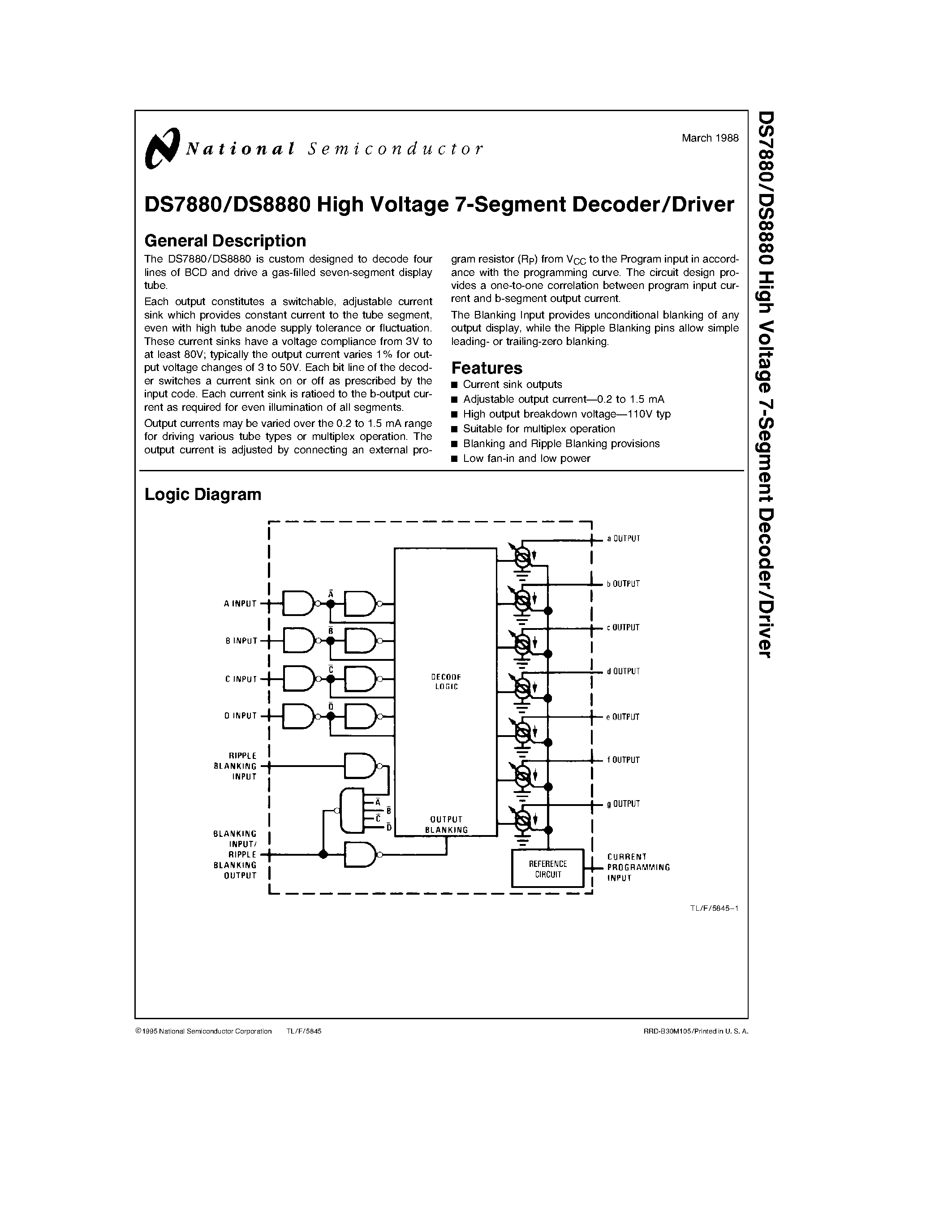 Datasheet DS7880 - High Voltage 7-Segment Decoder/Driver page 1