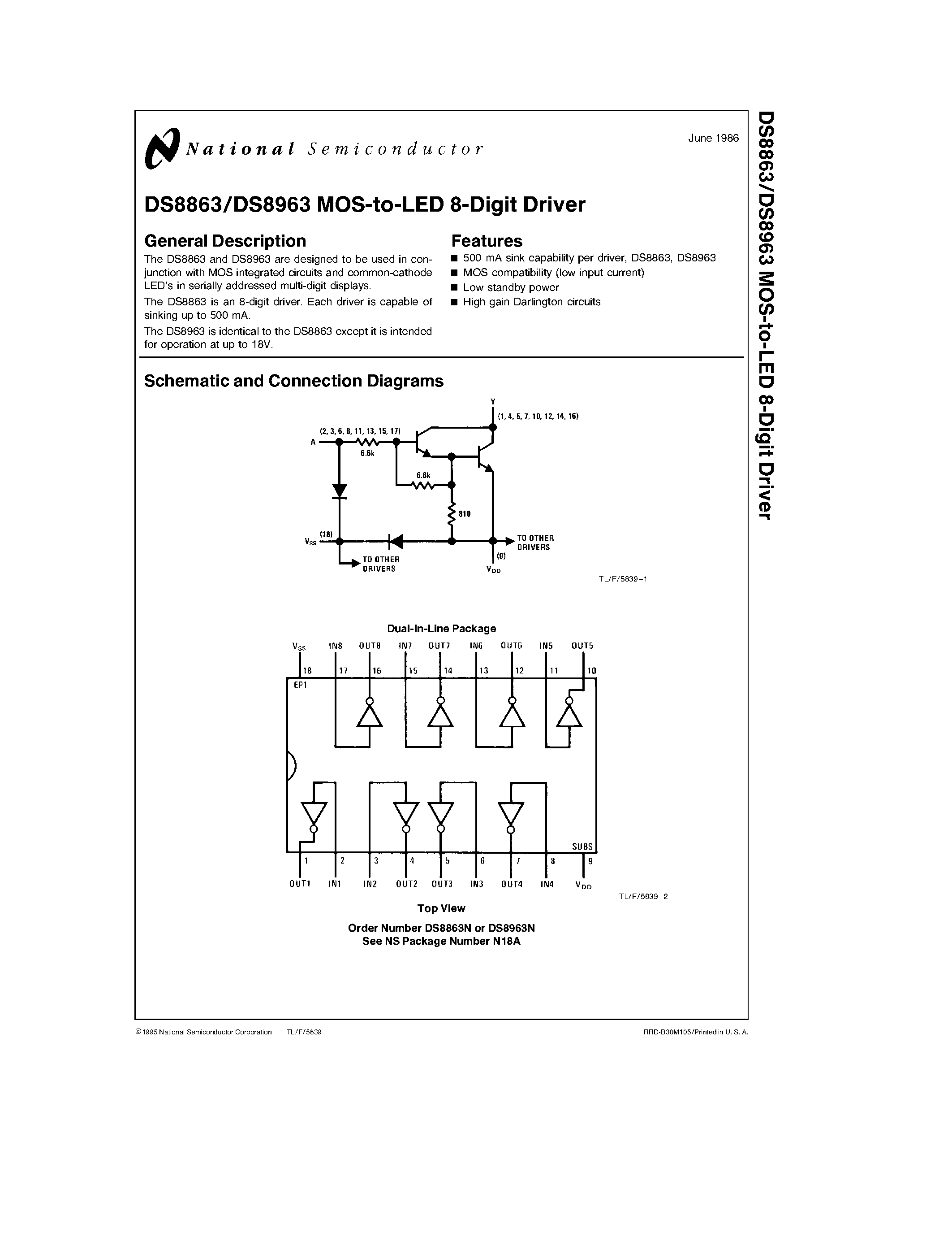Datasheet DS8863 - MOS-to-LED 8-Digit Driver page 1