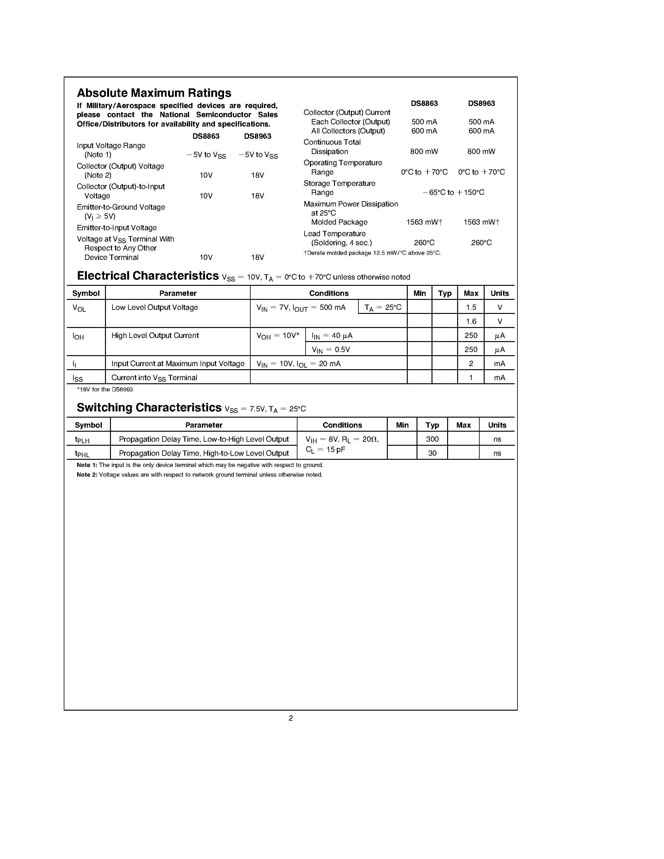 Datasheet DS8863 - MOS-to-LED 8-Digit Driver page 2