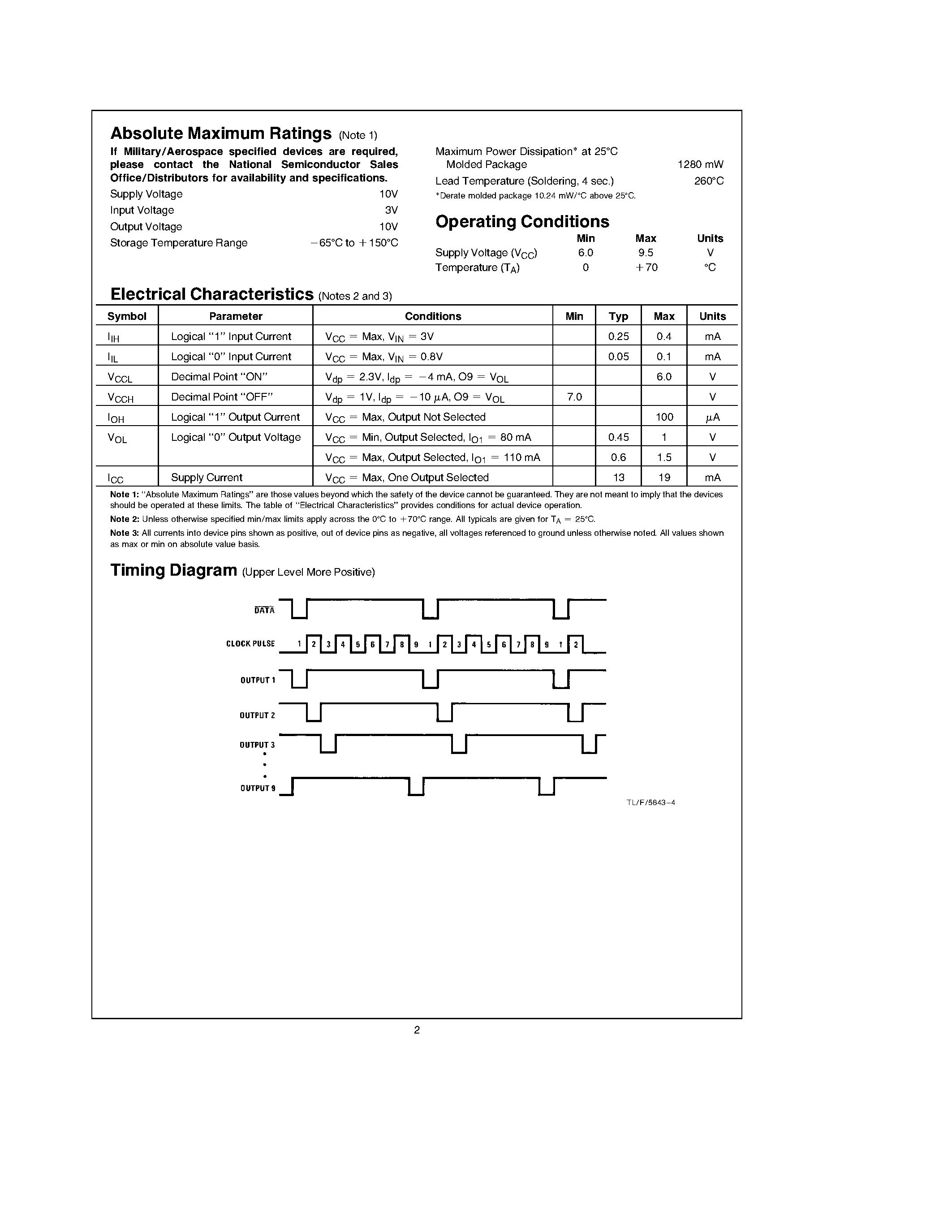 Даташит DS8874 - DS8874 9-Digit Shift Input LED Driver страница 2