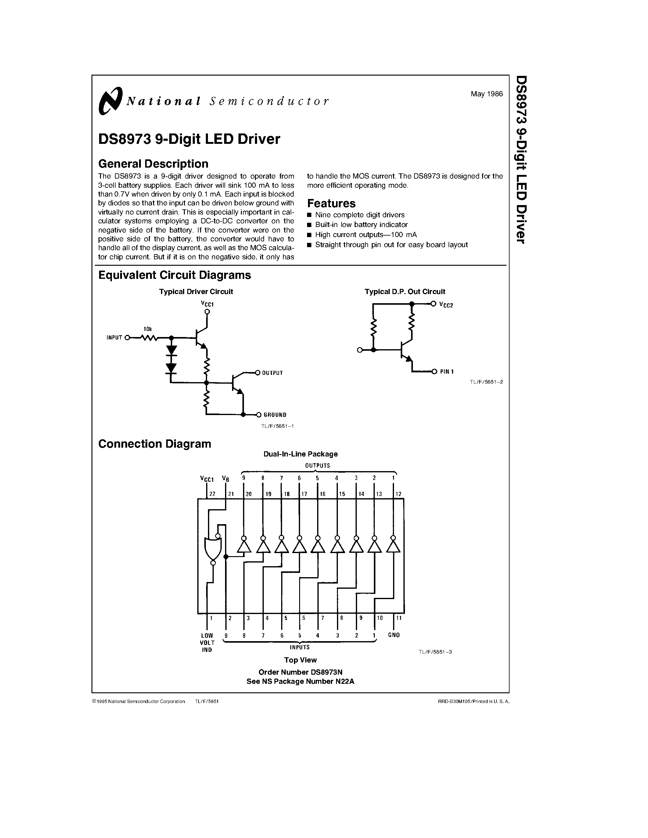 Даташит DS8973 - DS8973 9-Digit LED Driver страница 1