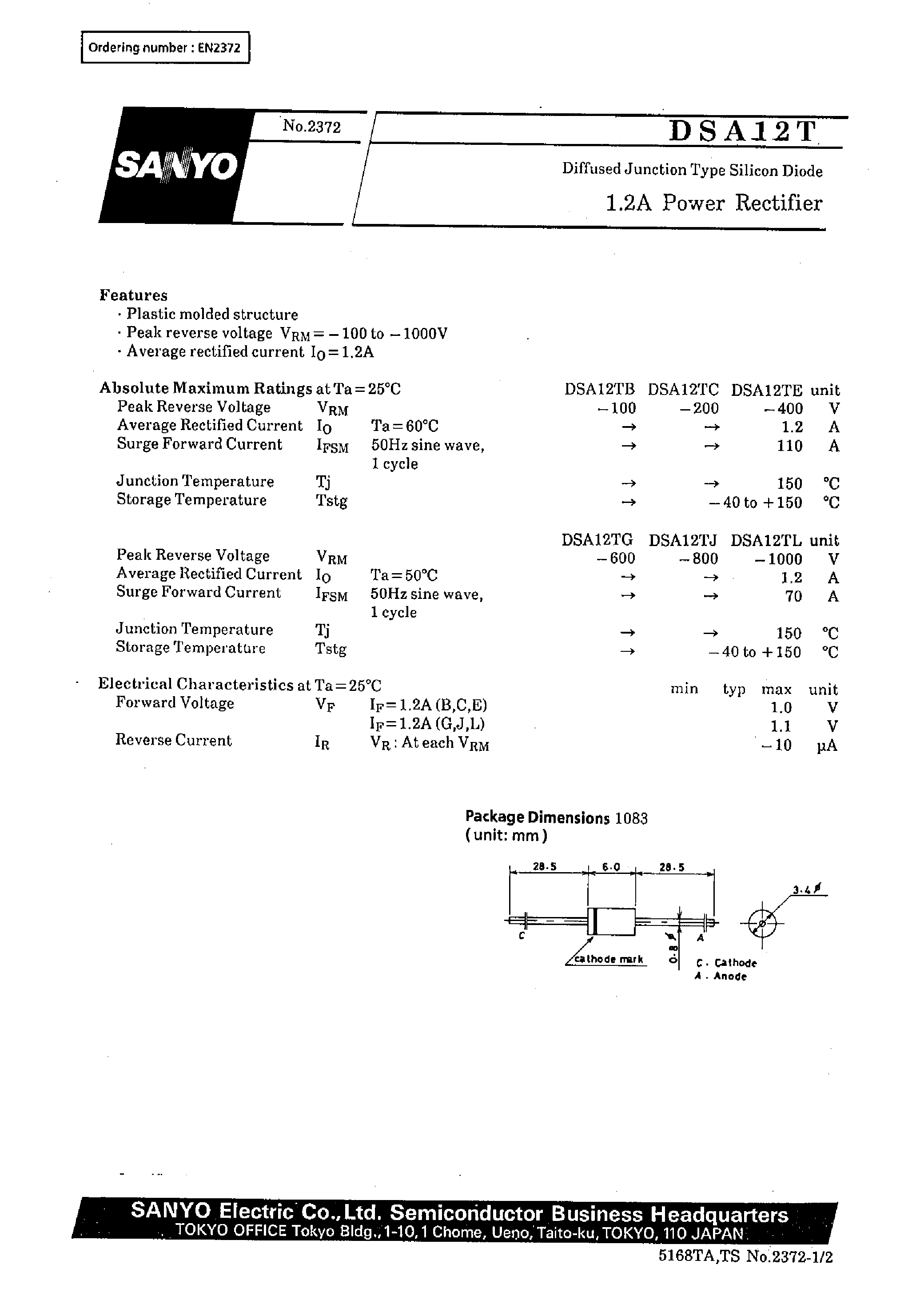 Datasheet DSA12TB page 1 Datasheet DSA12TB - 1.2A Power Rectifier page 1