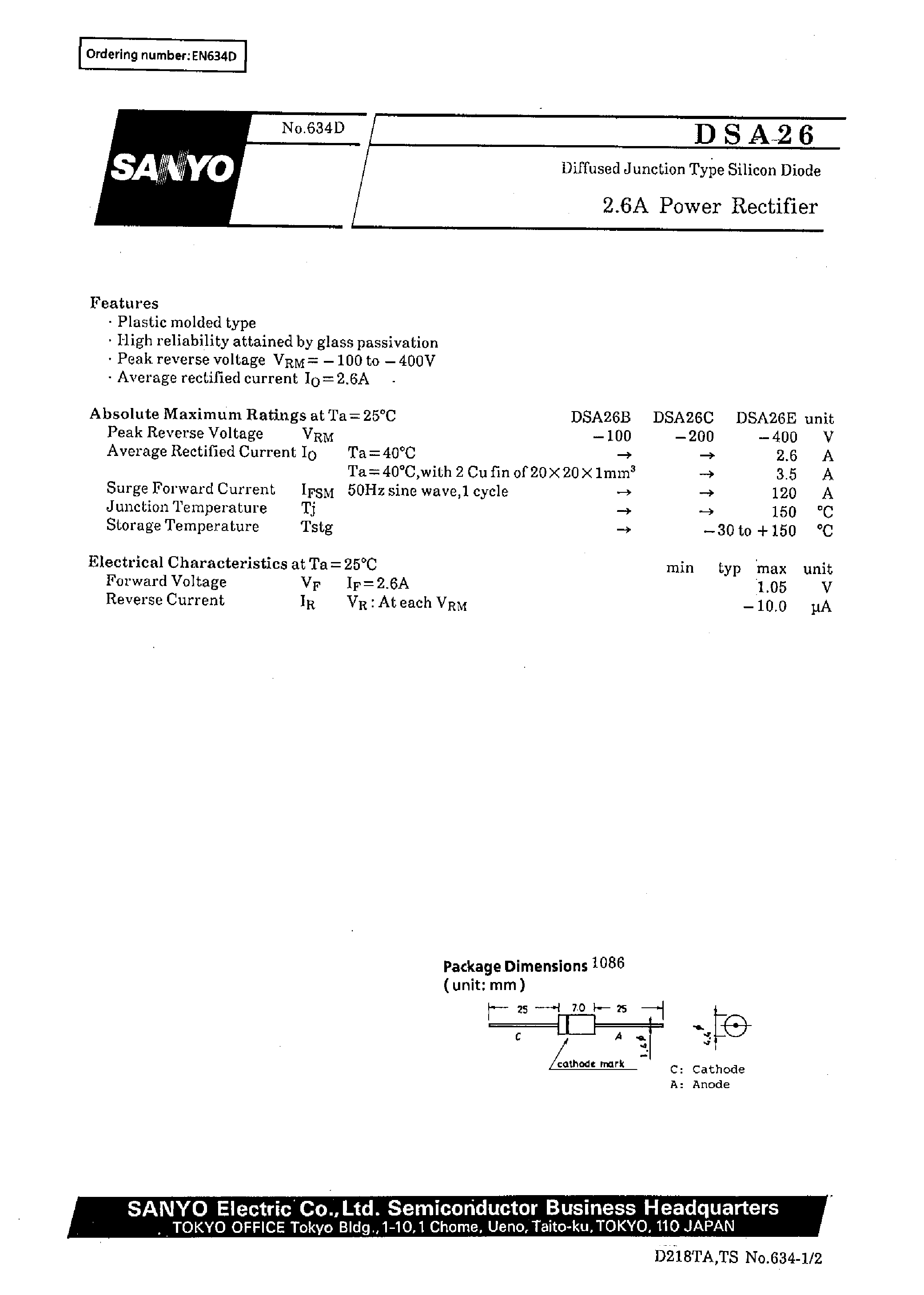 Datasheet DSA26E page 1 Datasheet DSA26E - 2.6A Power Rectifier page 1
