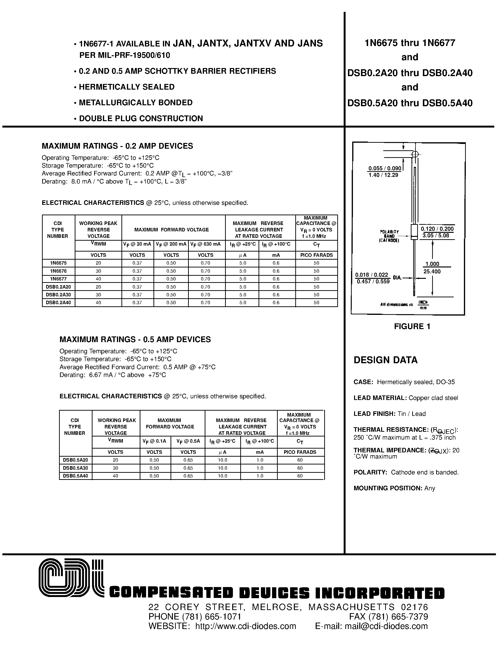 Datasheet DSB02A20 - 0.2 AND 0.5 AMP SCHOTTKY BARRIER RECTIFIERS page 1