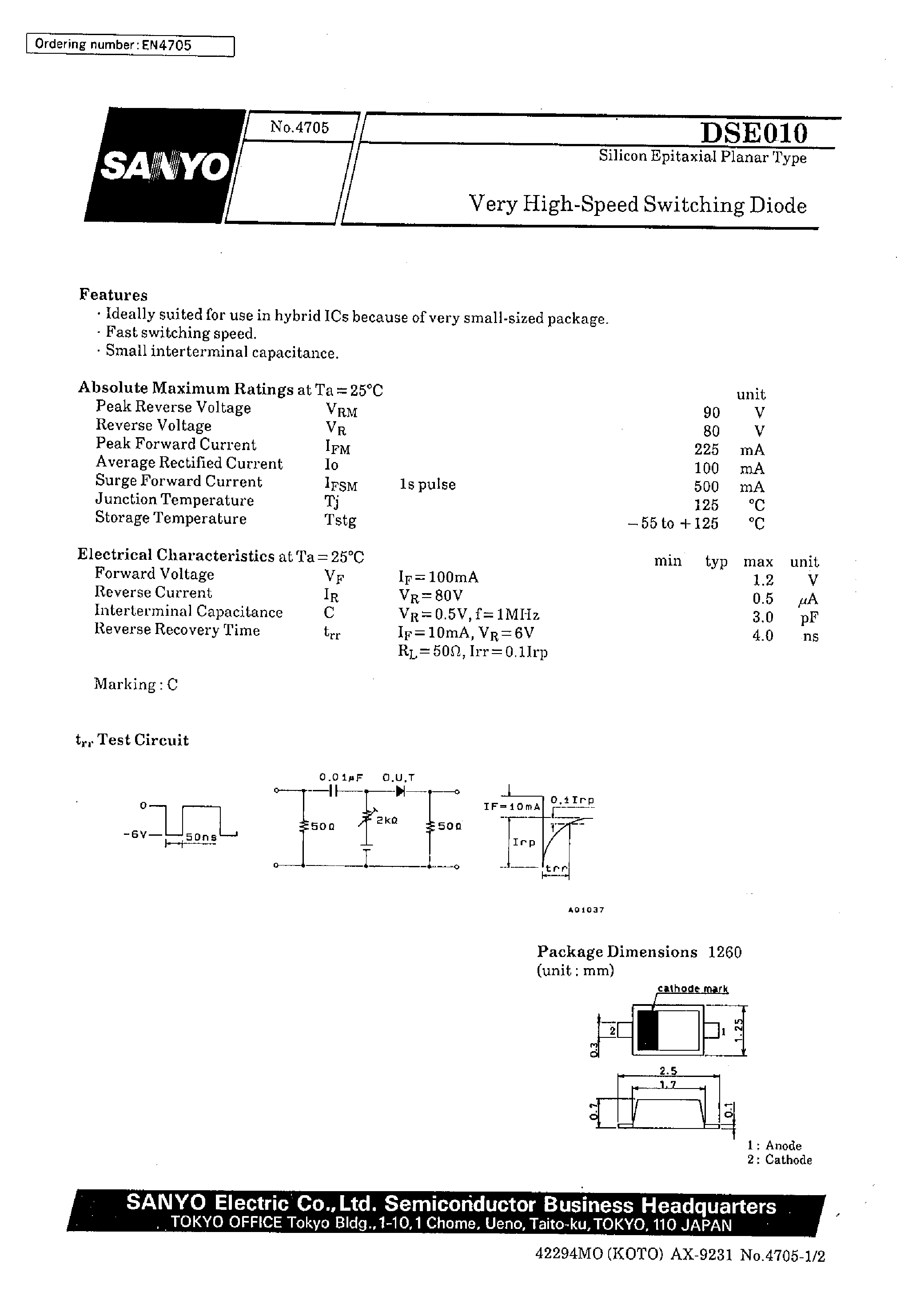 Даташит на микросхему DSE010 страница 1 Даташит DSE010 - Very High-Speed Switching Diode страница 1