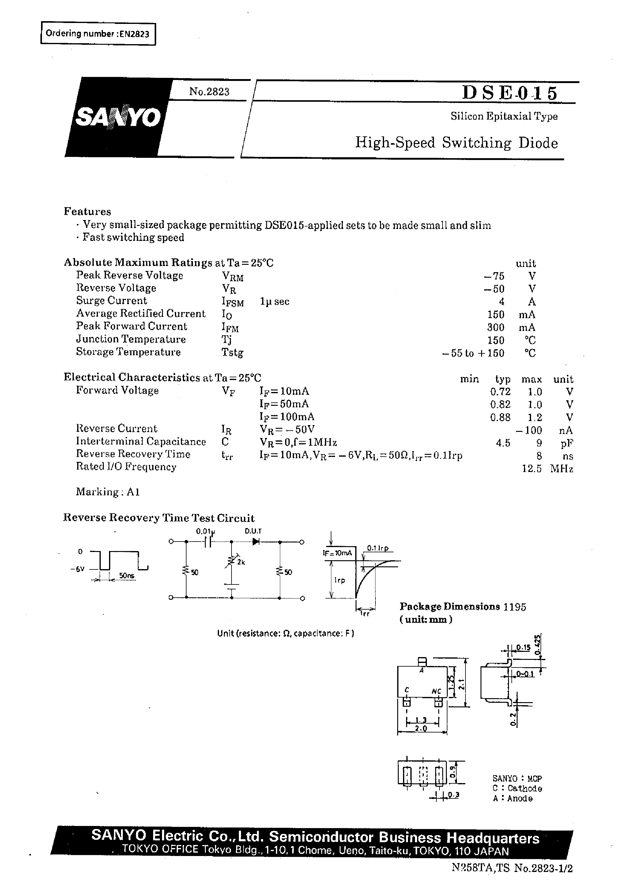 Даташит на микросхему DSE015 страница 1 Даташит DSE015 - High-Speed Switching Diode страница 1