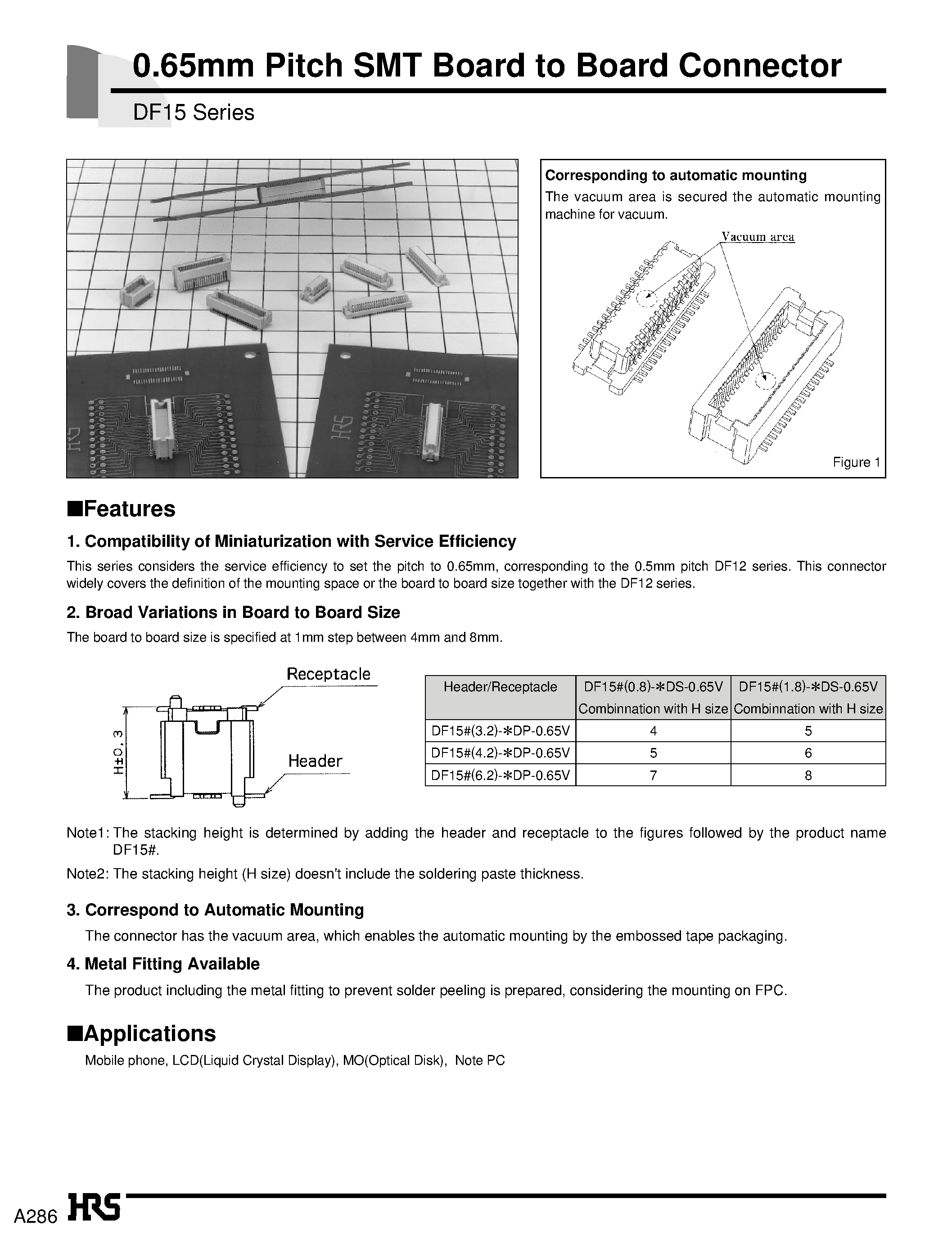 Datasheet DF15-30DP-0.65V - 0.65mm Pitch SMT Board to Board Connector page 1
