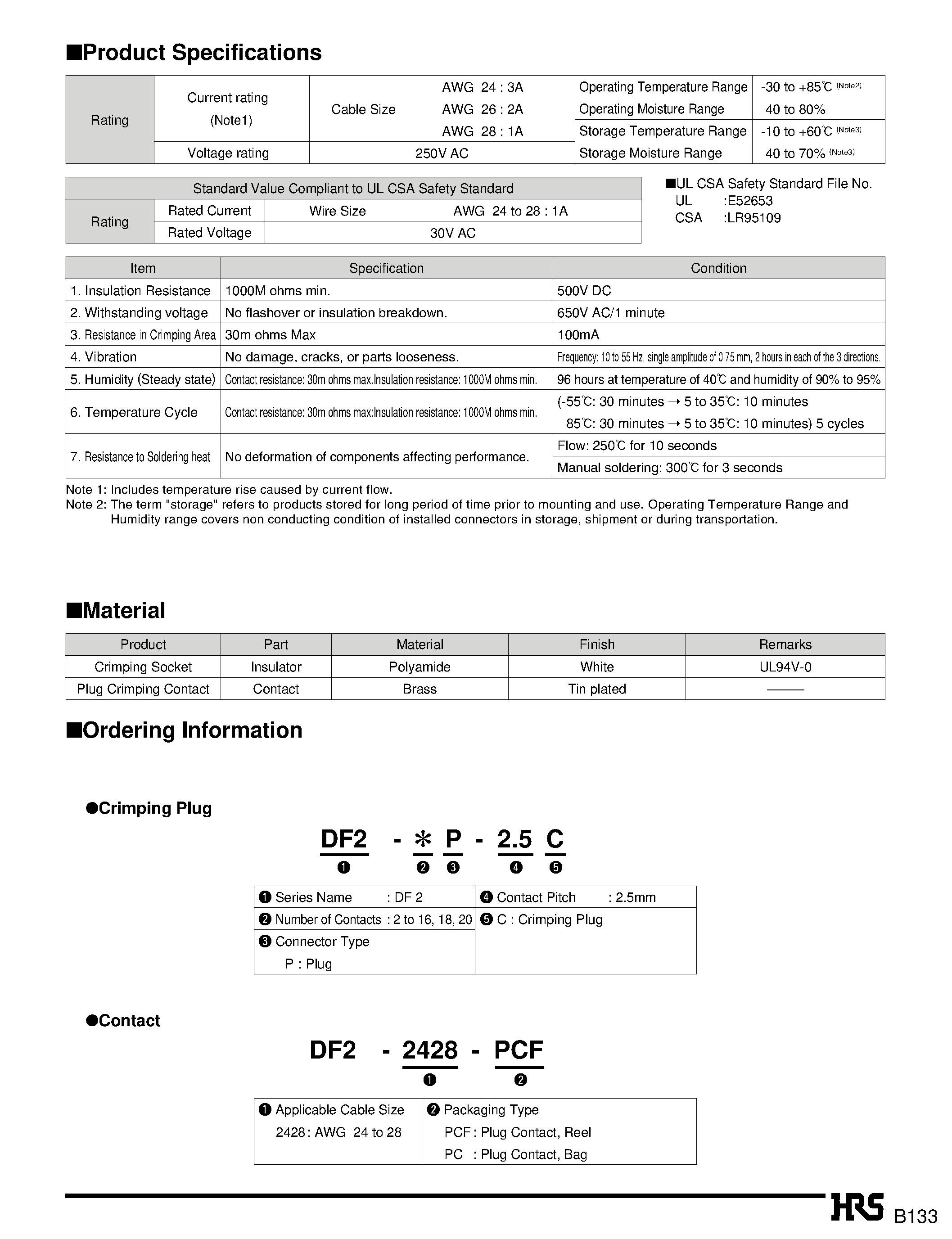 Datasheet DF2-2428PC - 2.5mm Pitch Connector Directly Mounted on Board (Product Compliant to UL/CSA Standard) page 2