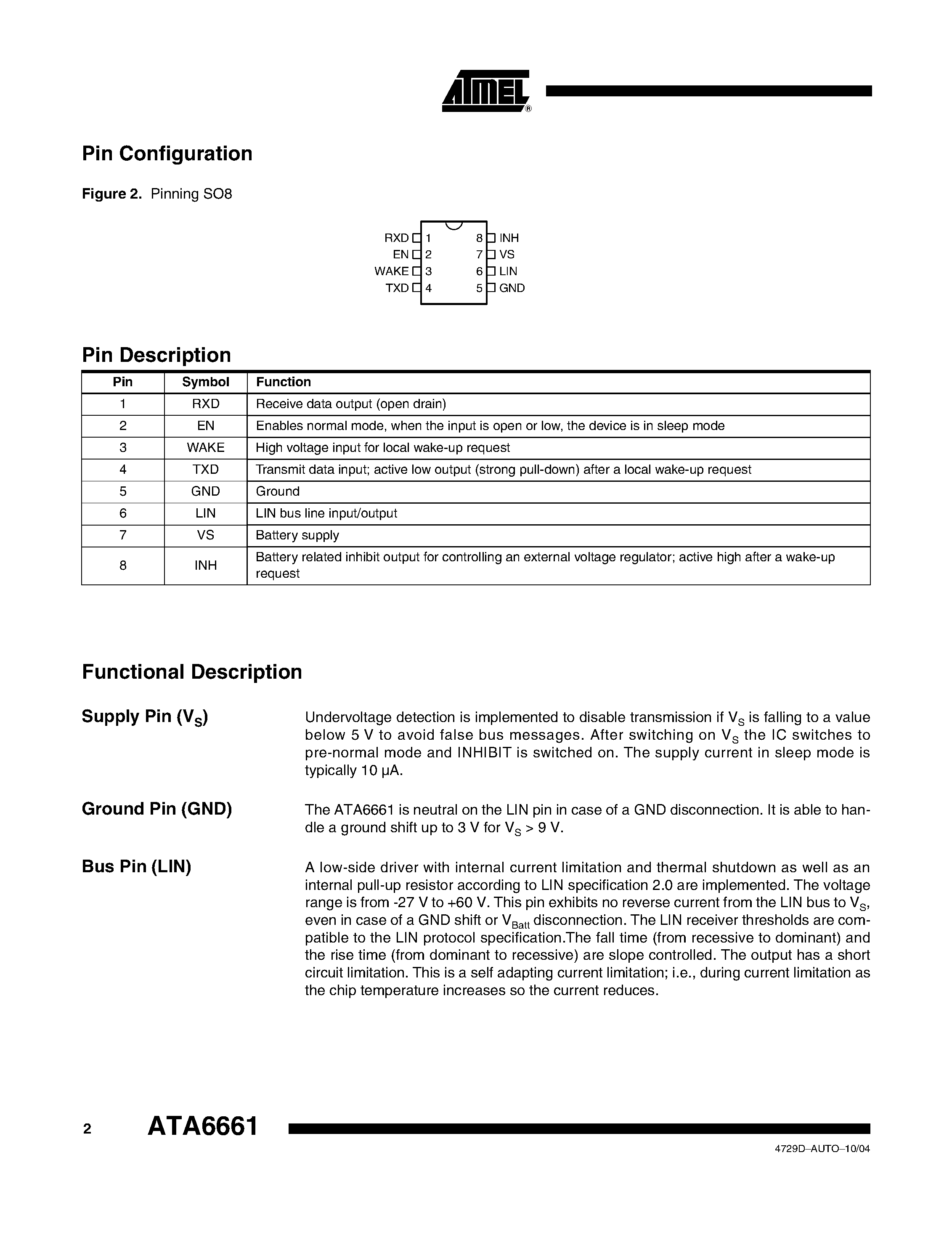Даташит на микросхему ATA6661-TAQJ страница 2 Даташит ATA6661-TAQJ - LIN TRANSCEIVER страница 2