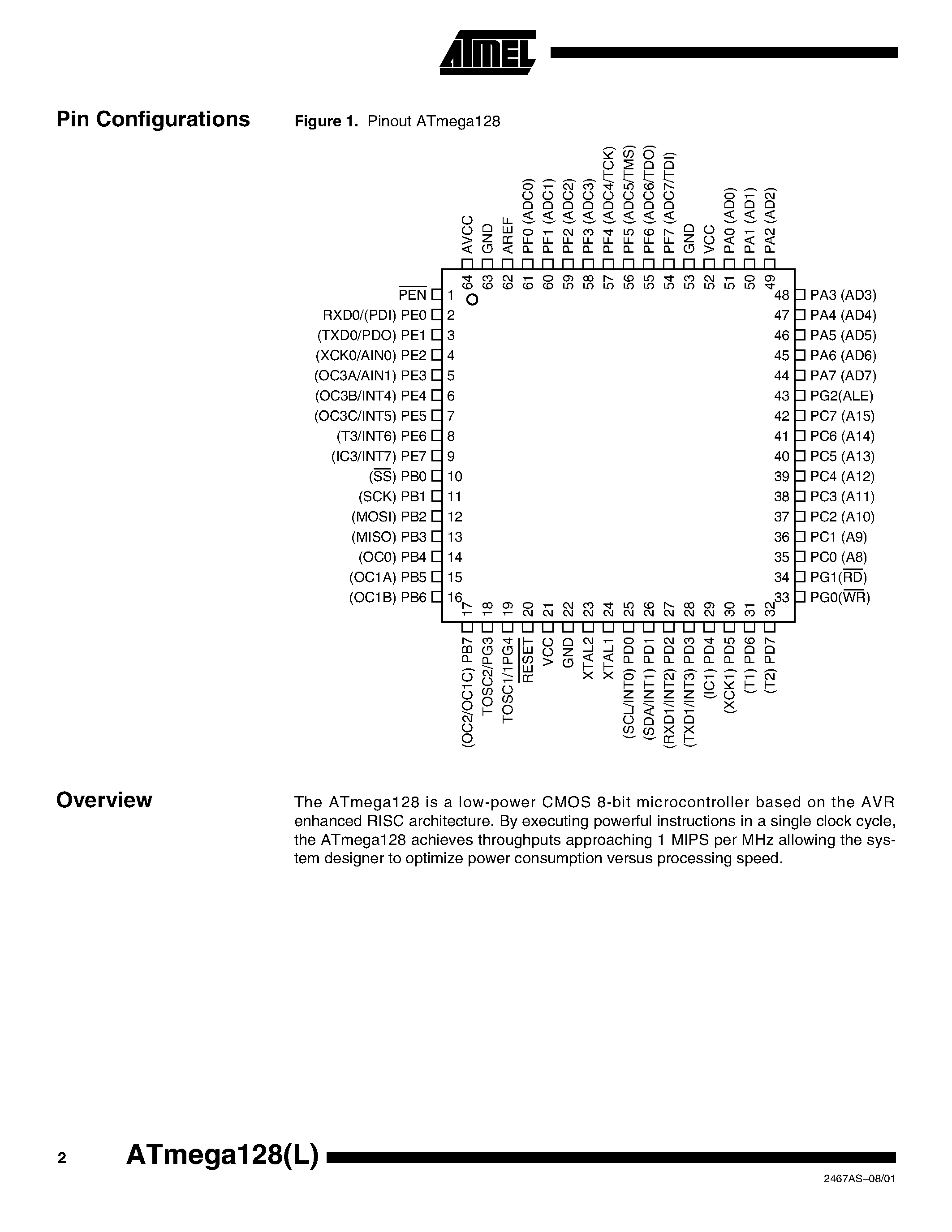 Даташит на микросхему ATMEGA128 страница 2 Даташит ATMEGA128 - 8-bit Microcontroller with 128K Bytes In-System Programmable Flash страница 2