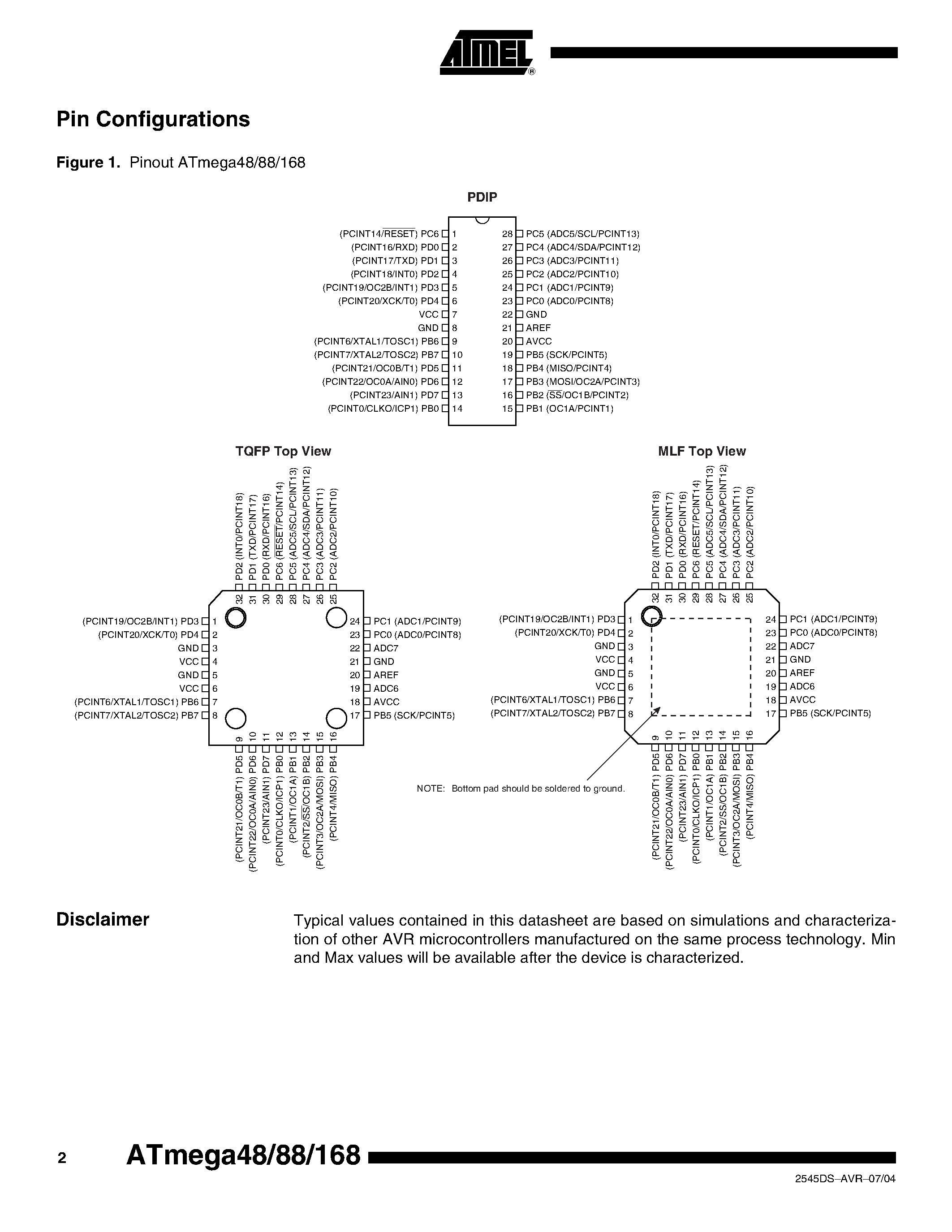Даташит на микросхему ATmega48-20PI страница 2 Даташит ATmega48-20PI - 8-bit Microcontroller with 8K Bytes In-System Programmable Flash страница 2