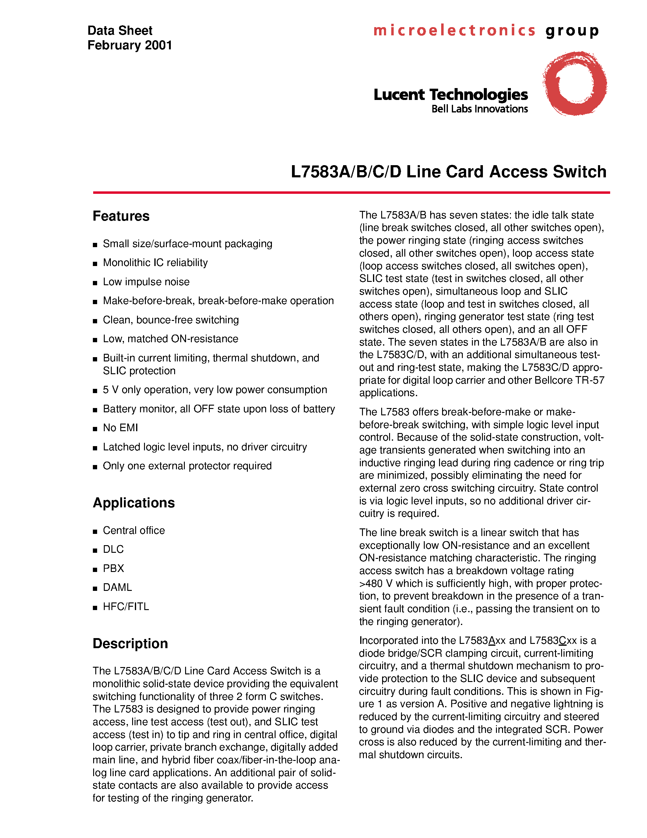 Даташит на микросхему ATTL7583CAJ-DT страница 1 Даташит ATTL7583CAJ-DT - Line Card Access Switch страница 1