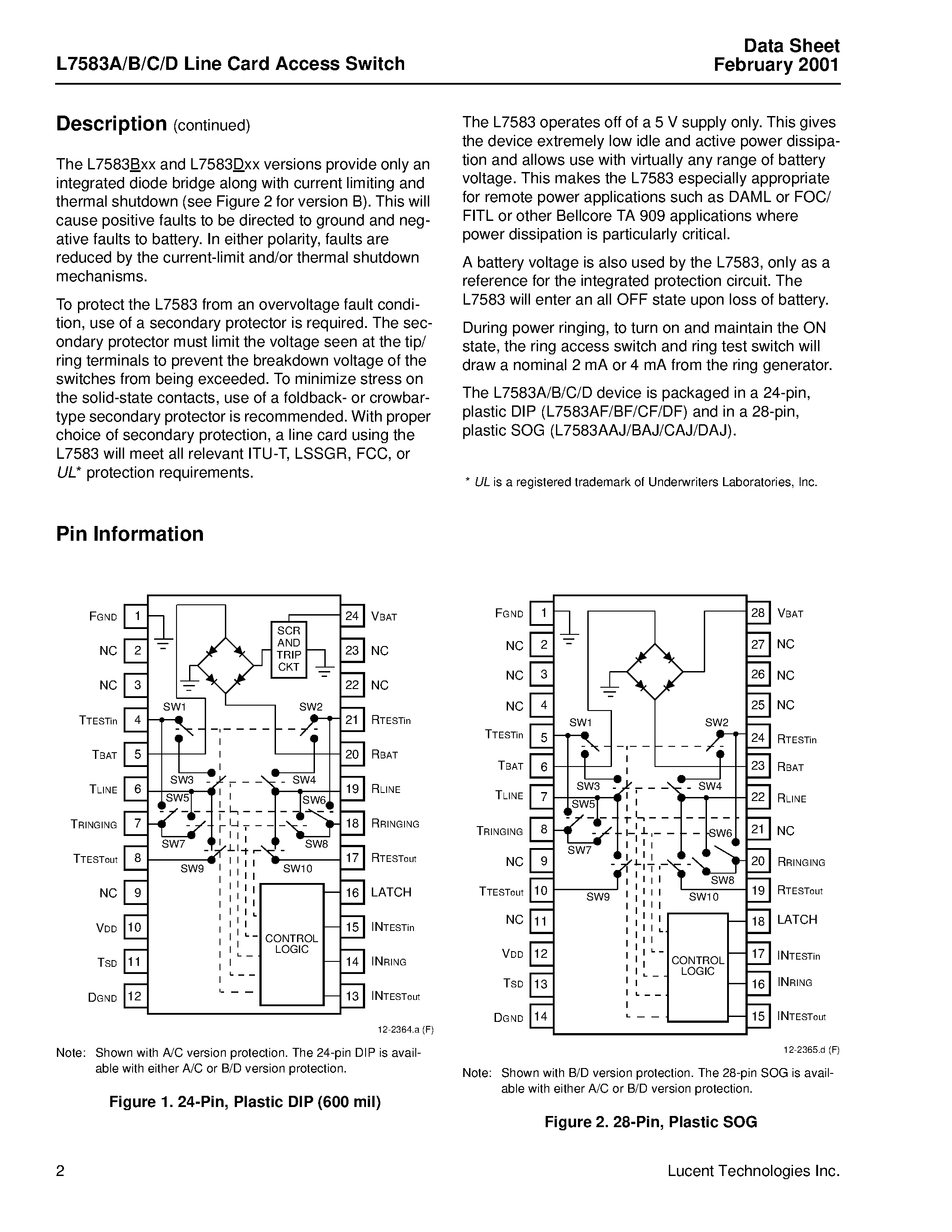 Даташит на микросхему ATTL7583CAJ-DT страница 2 Даташит ATTL7583CAJ-DT - Line Card Access Switch страница 2