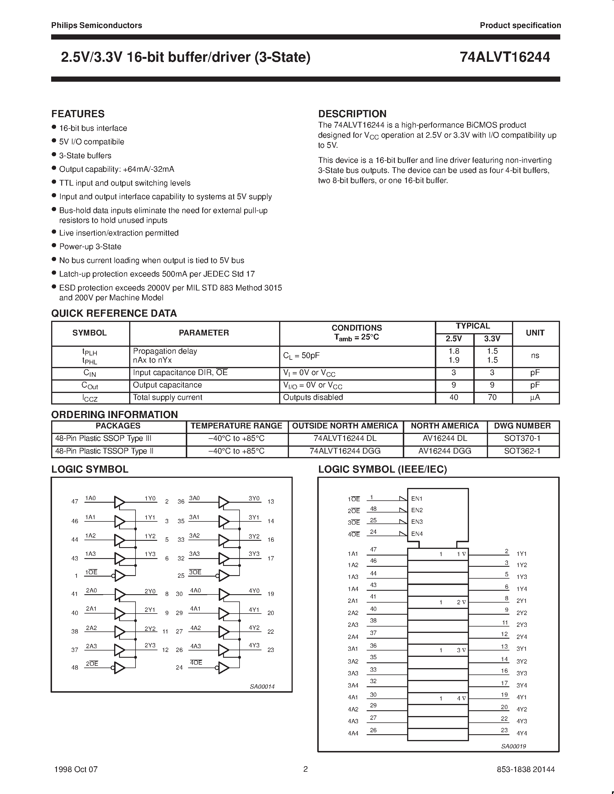 Datasheet AV16244DGG - 2.5V/3.3V 16-bit buffer/driver 3-State page 2