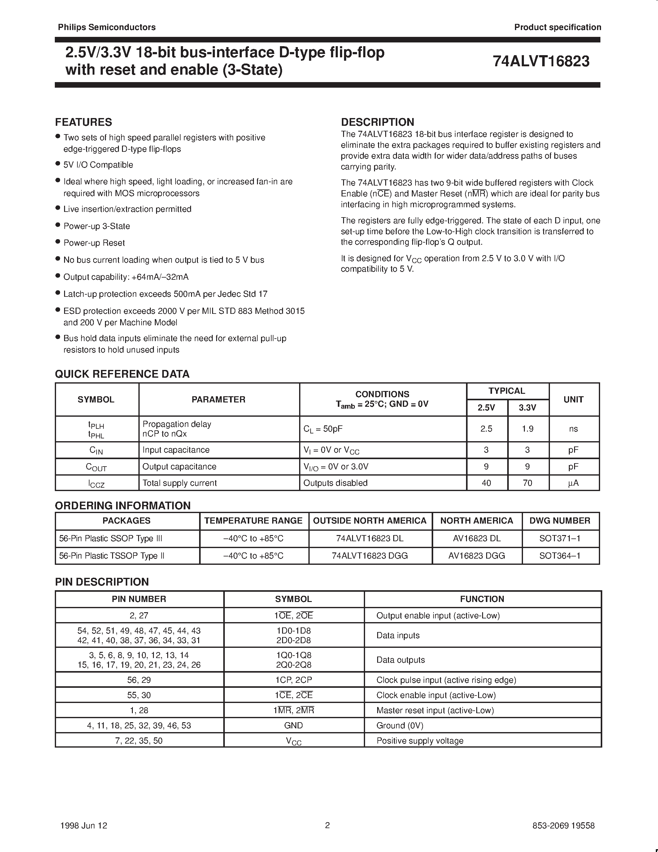 Даташит на микросхему AV16823DL страница 2 Даташит AV16823DL - 18-bit bus-interface D-type flip-flop with reset and enable 3-State страница 2