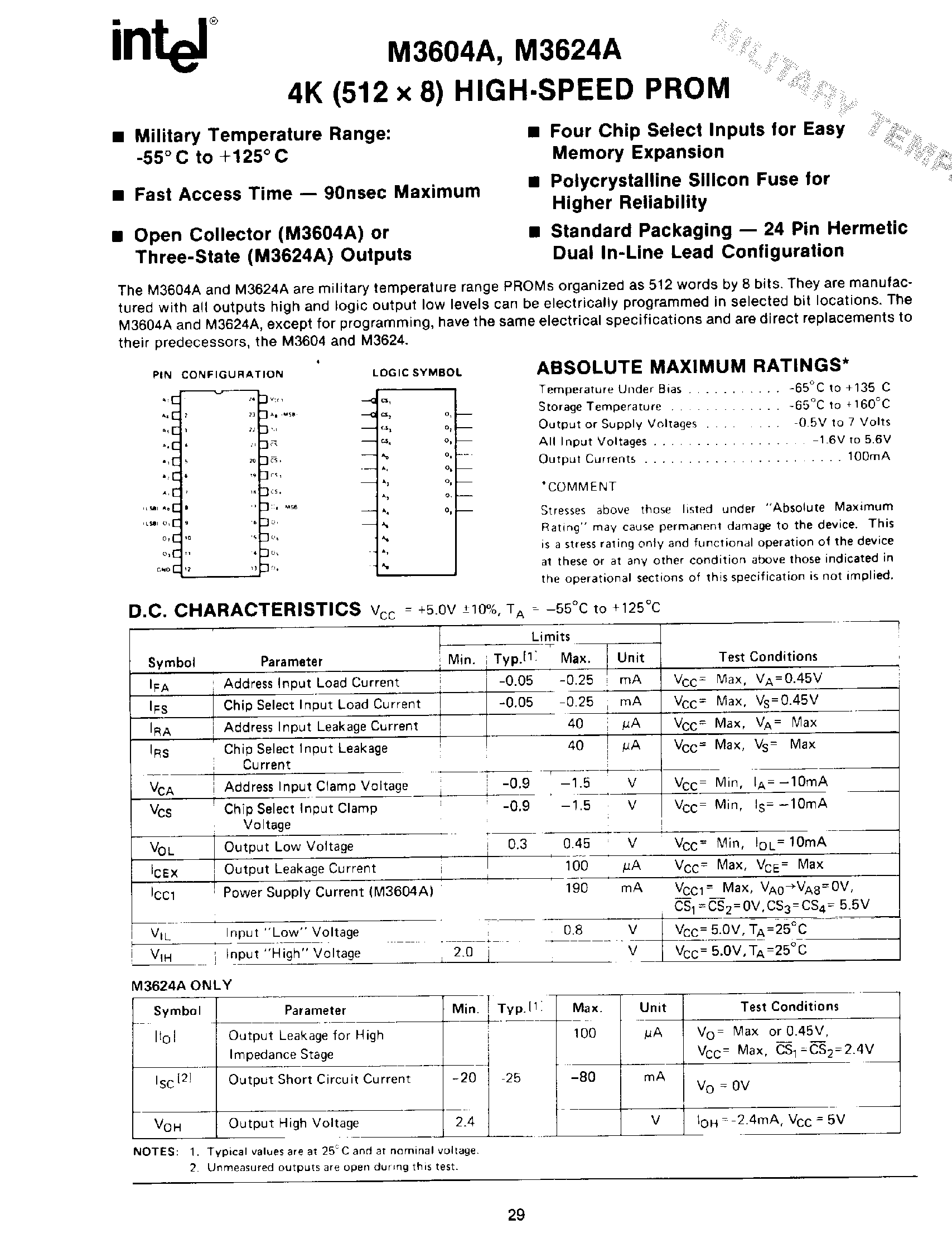Datasheet D3624A-2 - 4K (512 x 8) HIGH-SPEED PROM page 1