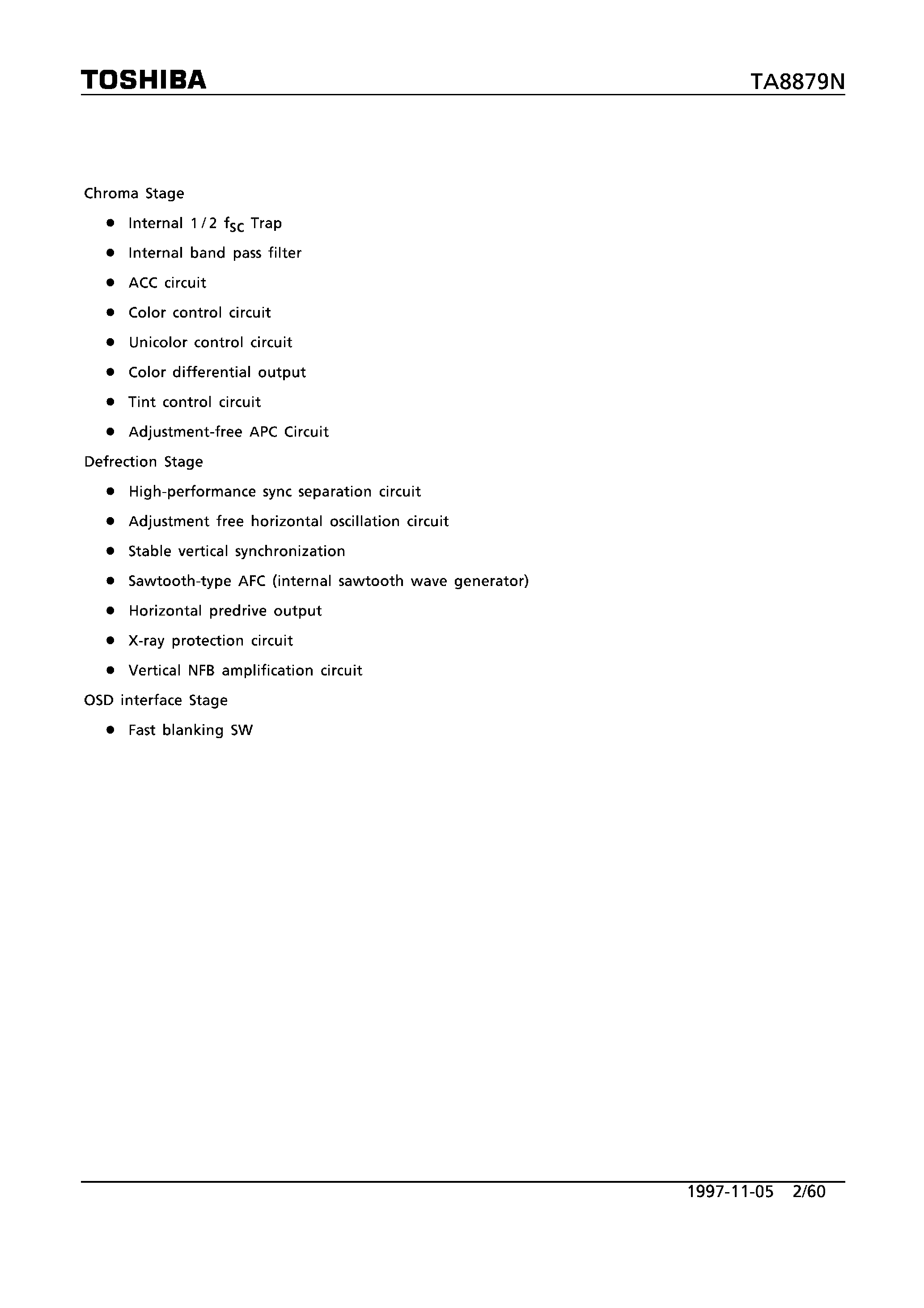 Datasheet TA8879N - 1 CHIP NTSC COLOR TV page 2