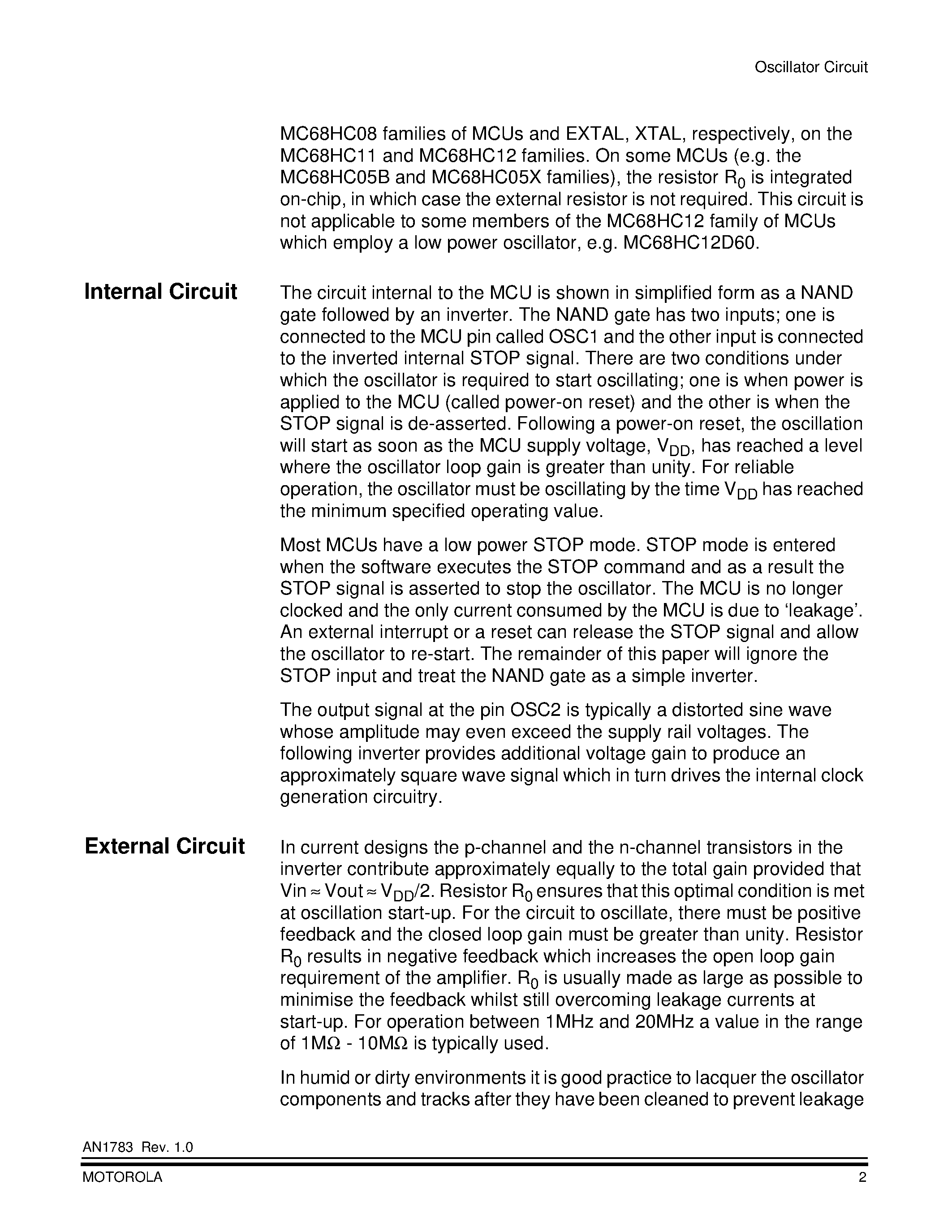 Datasheet AN1783 - Determining MCU Oscillator Start-Up Parameters page 2