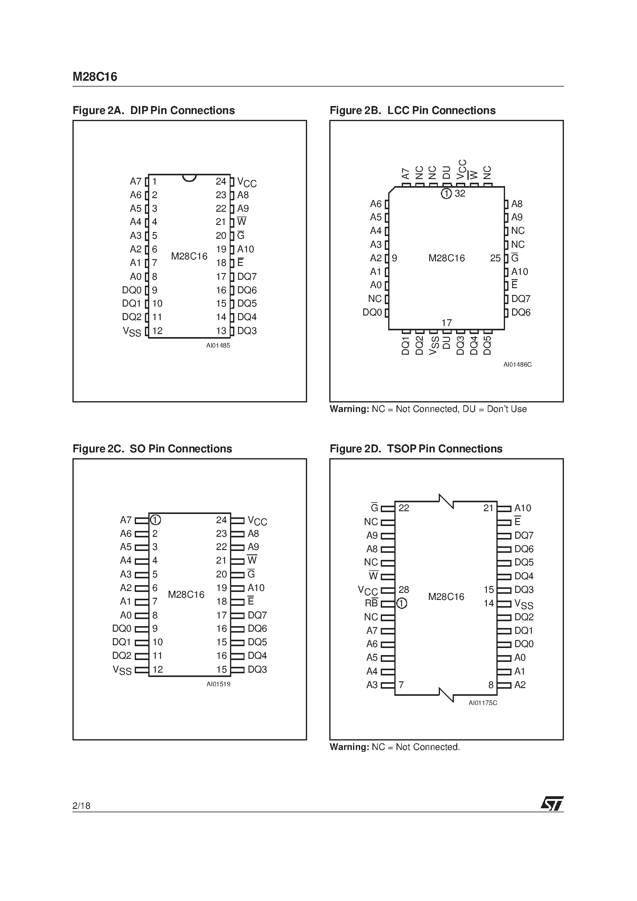 Datasheet M28C16-120WK1TR - 16 Kbit 2K x 8 Parallel EEPROM With Software Data Protection page 2