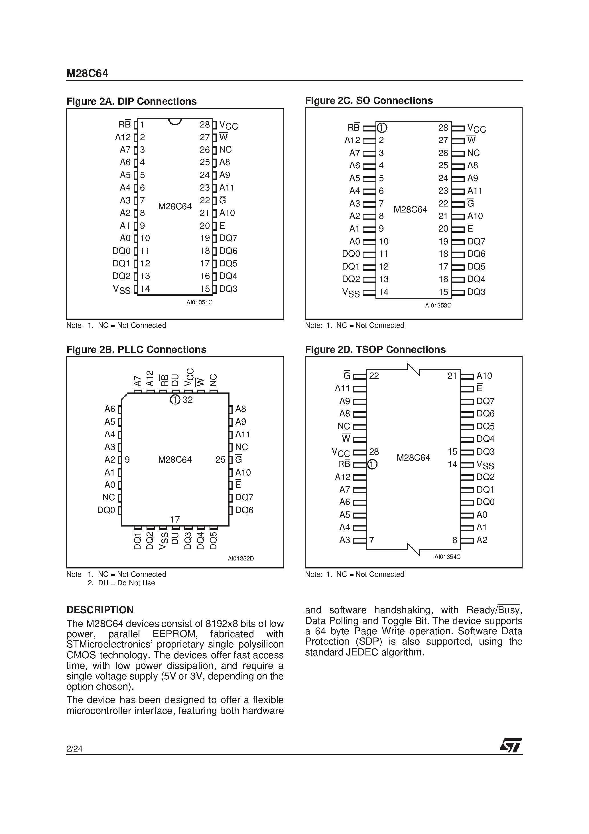 Datasheet M28C64-A25WMS1T - 64 Kbit 8K x 8 Parallel EEPROM With Software Data Protection page 2