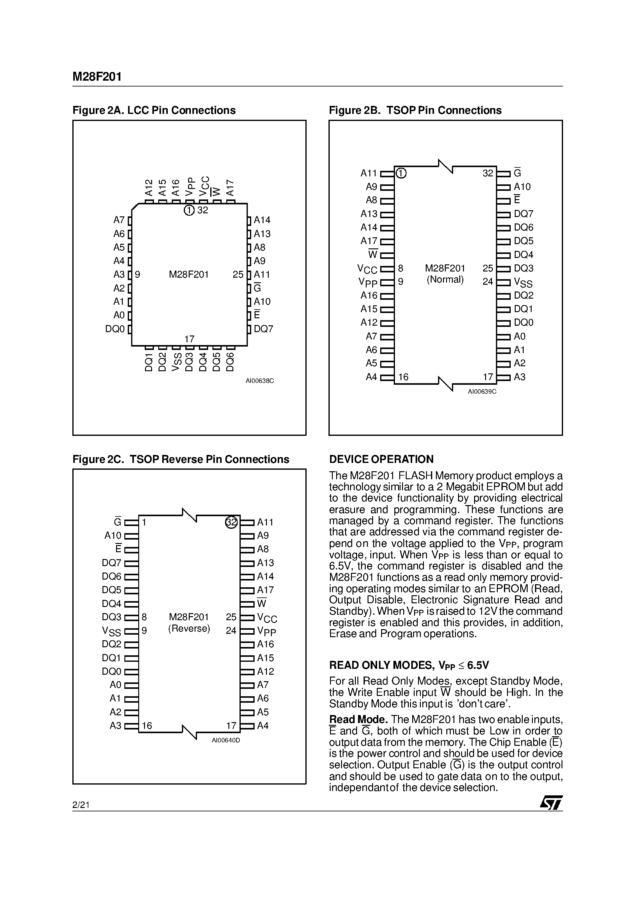 Datasheet M28F201-70XK1TR - 2 Mb 256K x 8/ Chip Erase FLASH MEMORY page 2