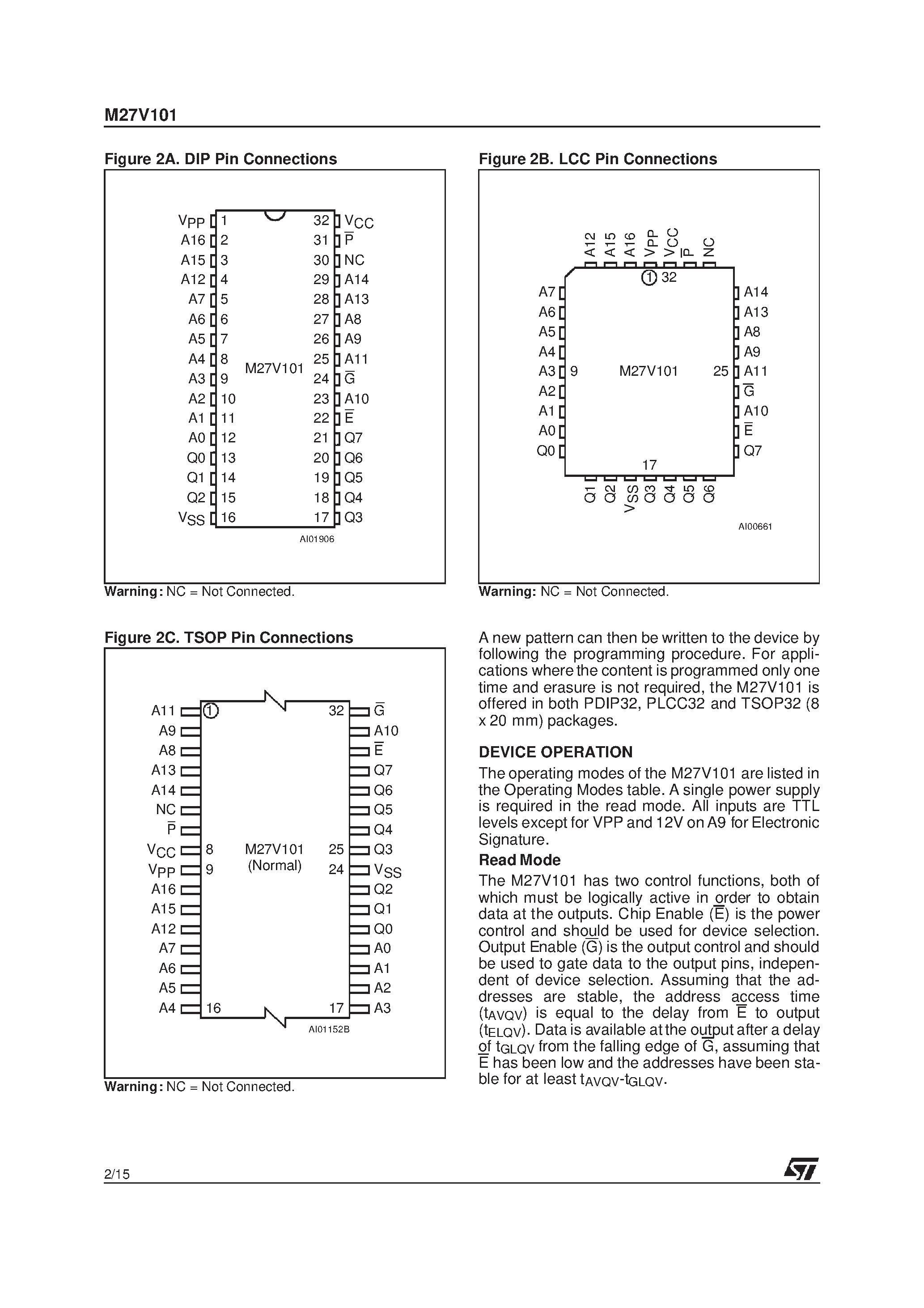 Datasheet M27V101-150N1TR - 1 Mbit 128Kb x 8 Low Voltage UV EPROM and OTP EPROM page 2