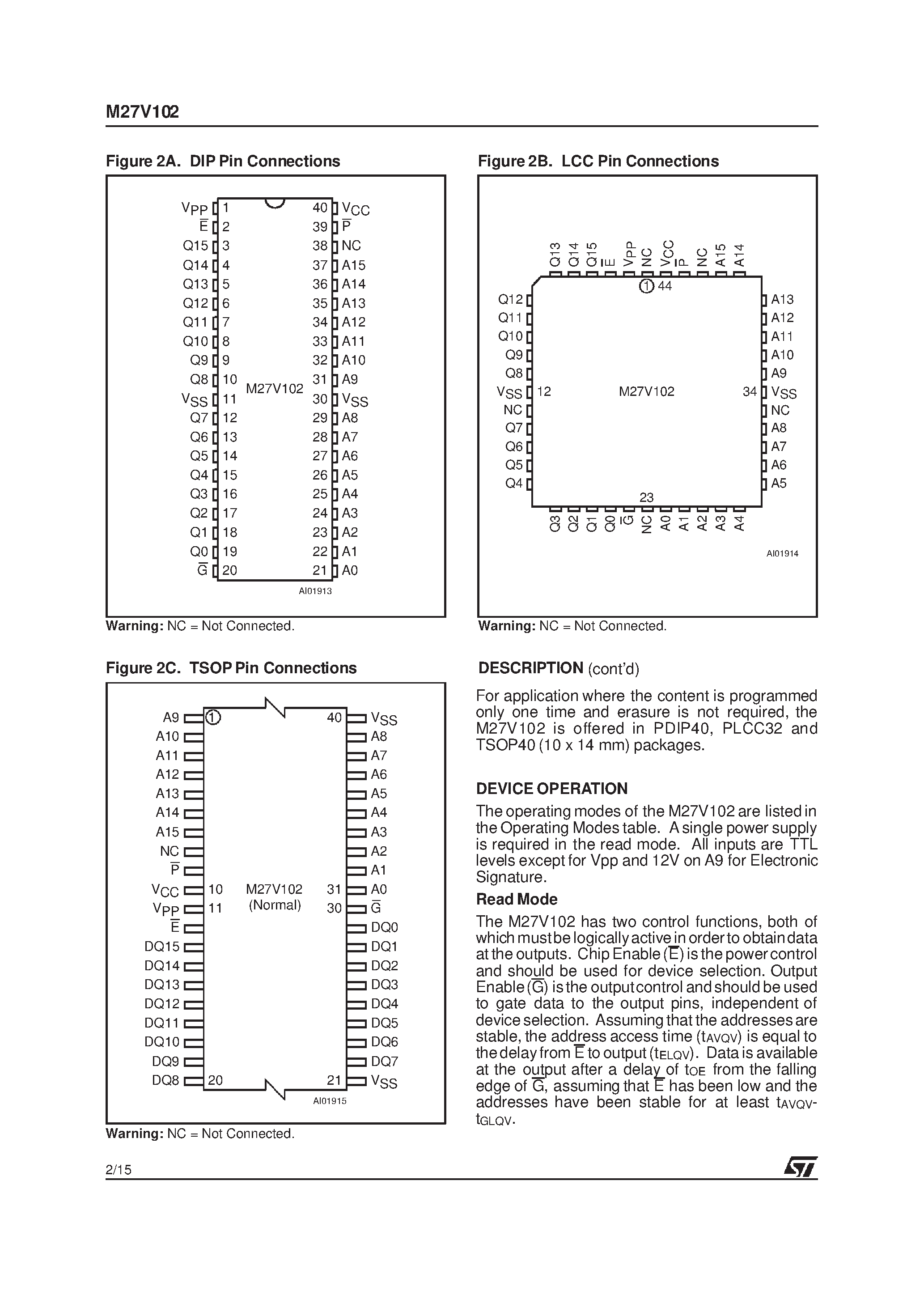 Datasheet M27V102-100N6TR - 1 Mbit 64Kb x 16 Low Voltage UV EPROM and OTP EPROM page 2