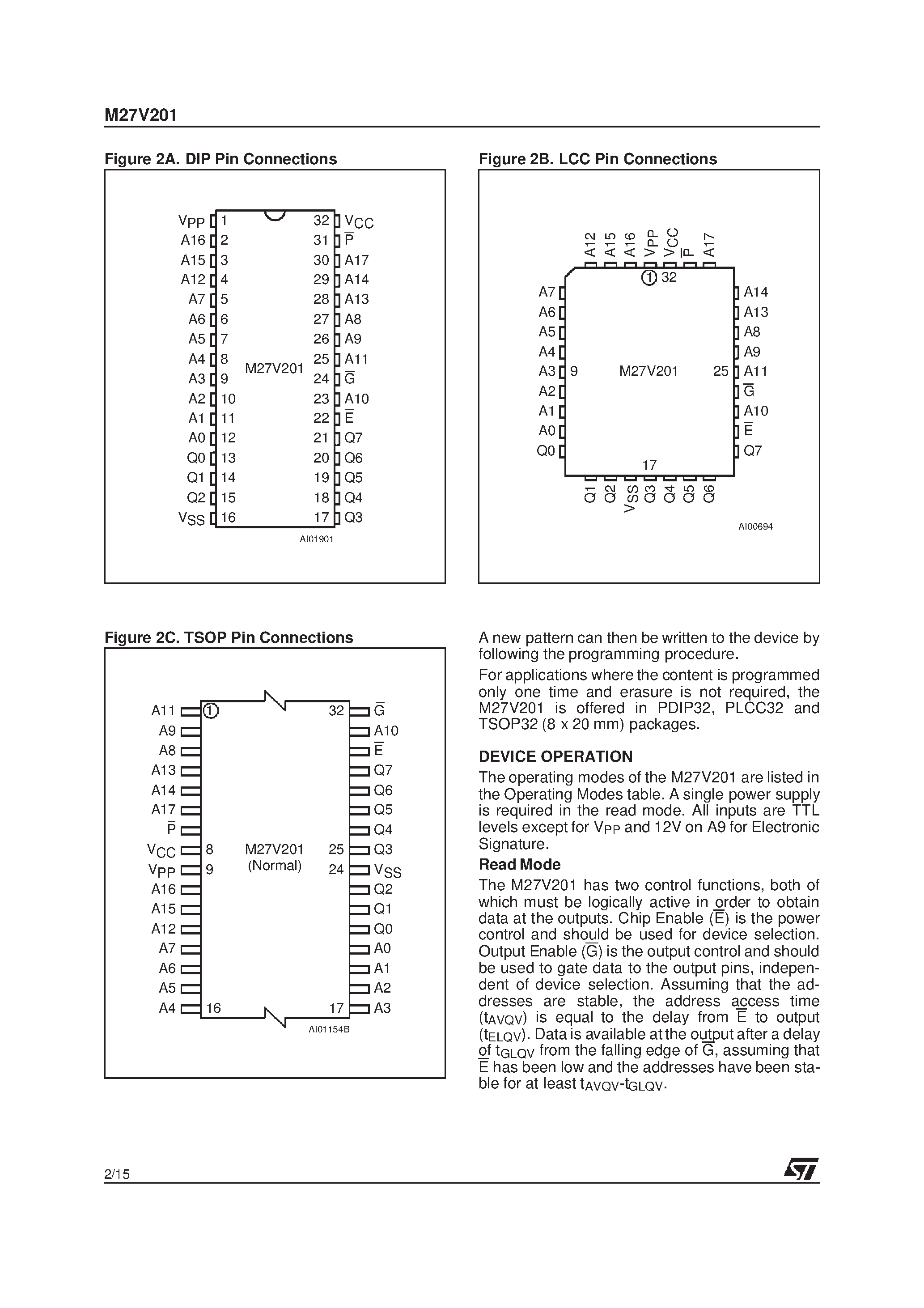 Datasheet M27V201-100F6TR - 2 Mbit 256Kb x 8 Low Voltage UV EPROM and OTP EPROM page 2