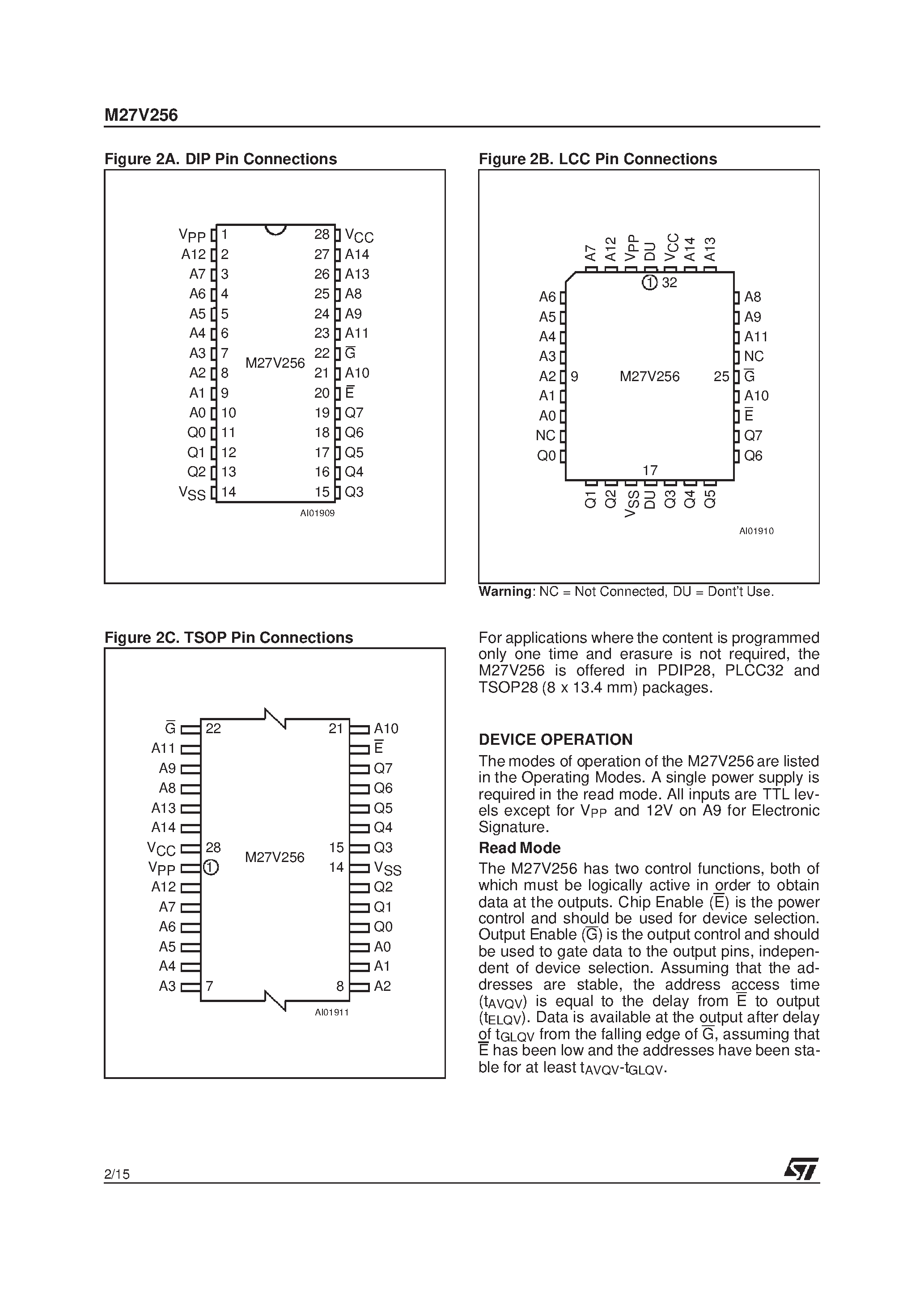 Datasheet M27V256-100F6TR - 256 Kbit 32Kb x 8 Low Voltage UV EPROM and OTP EPROM page 2