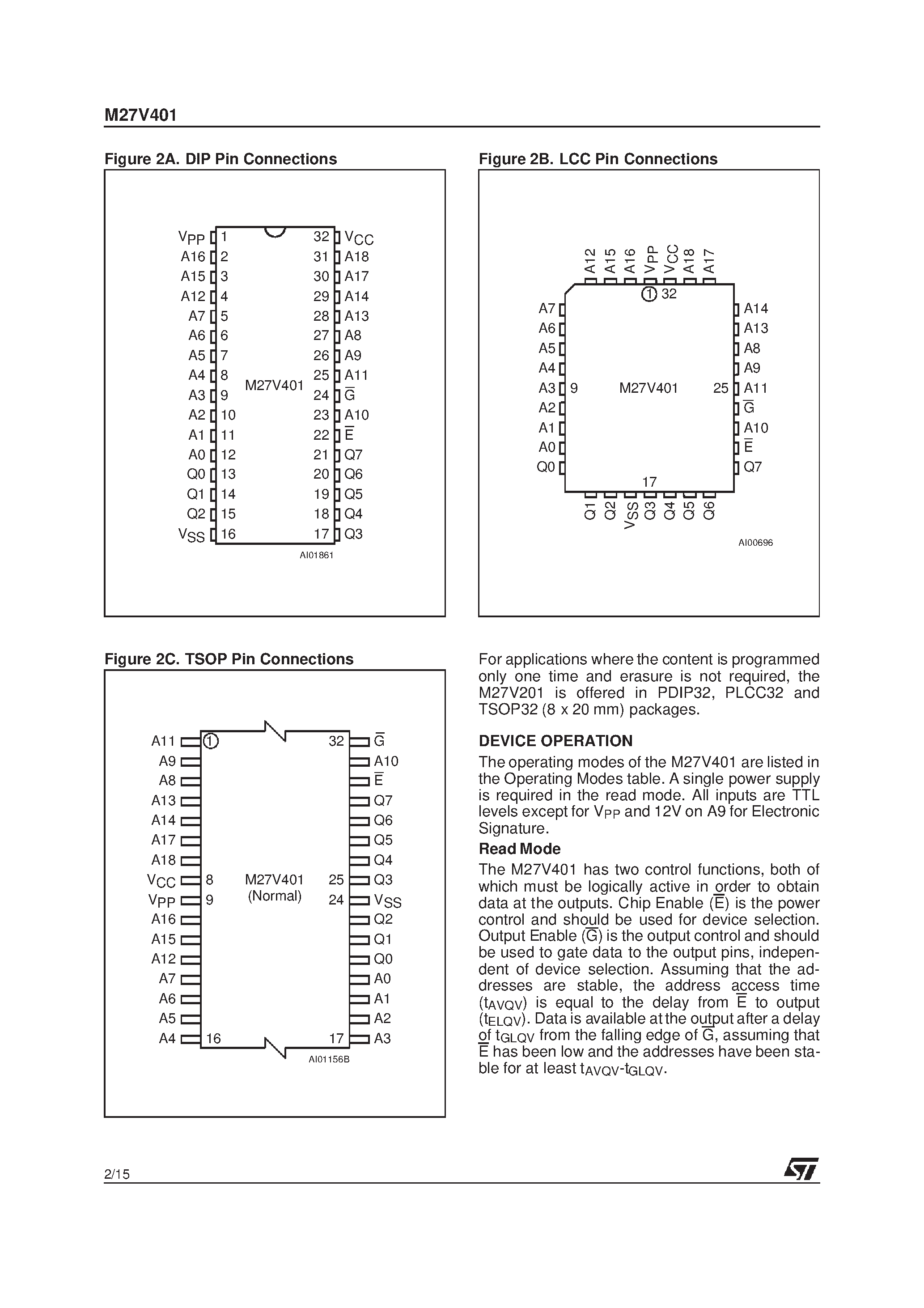 Datasheet M27V401-120F6TR - 4 Mbit 512Kb x8 Low Voltage UV EPROM and OTP EPROM page 2