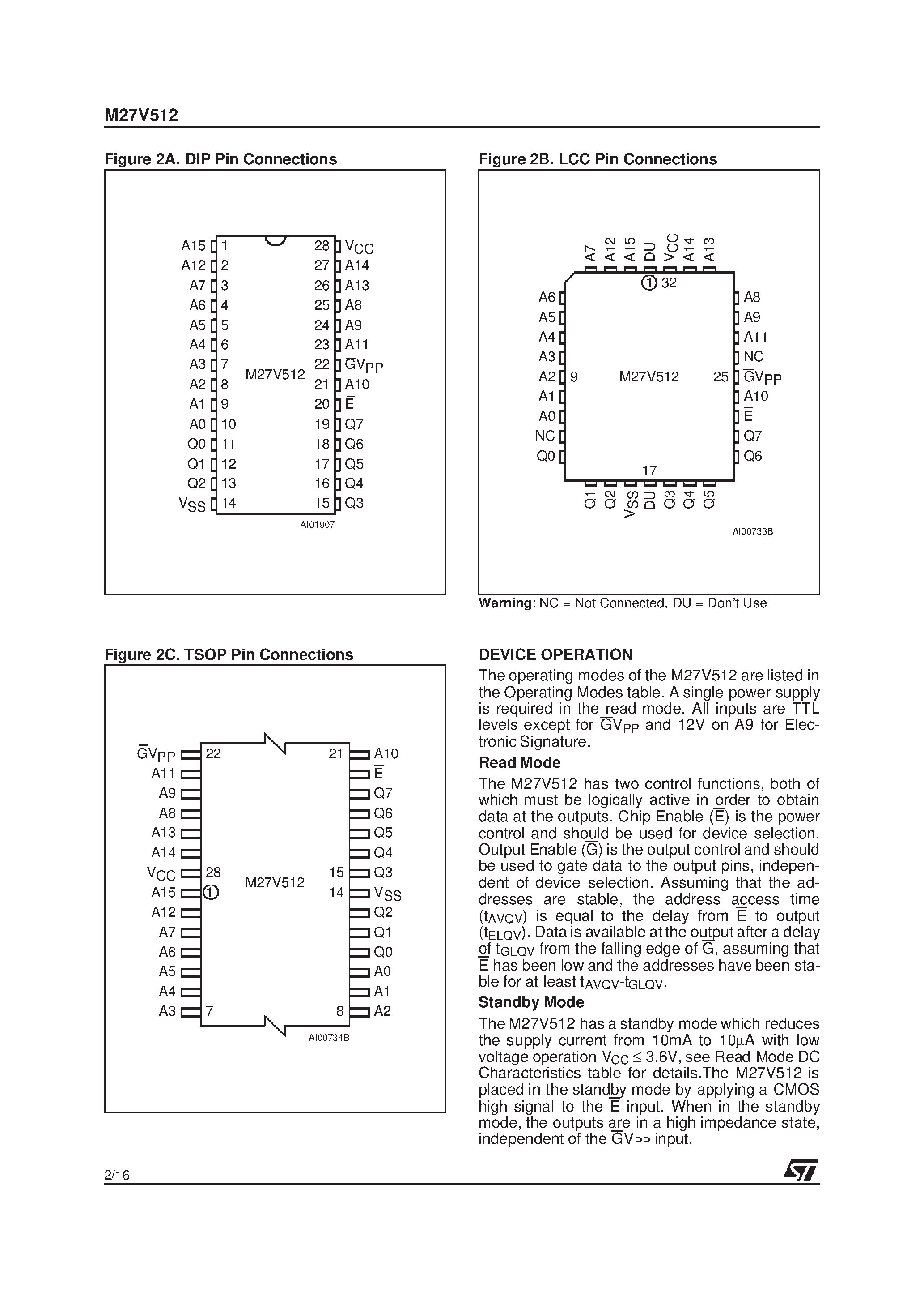 Datasheet M27V512-150N6TR - 512 Kbit 64Kb x8 Low Voltage UV EPROM and OTP EPROM page 2