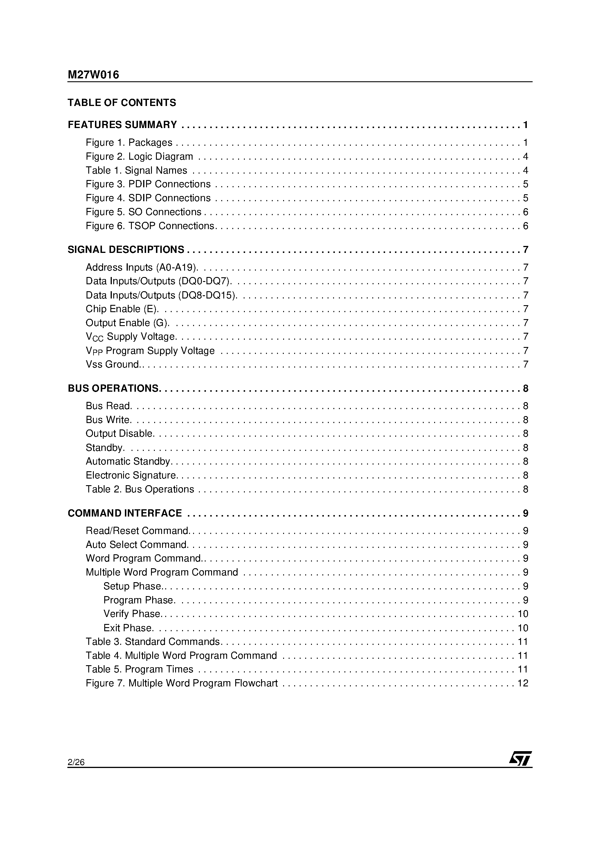 Datasheet M27W016-100M1T - 16 Mbit 1Mb x16 3V Supply FlexibleROM Memory page 2