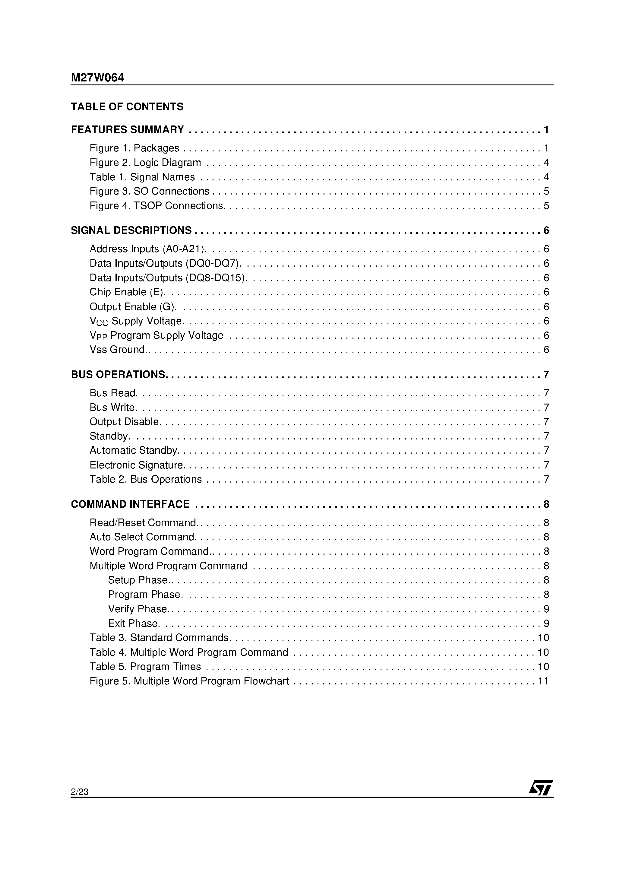Datasheet M27W032-110N1T page 2 Datasheet M27W032-110N1T - 32 Mbit 2Mb x16 3V Supply FlexibleROM Memory page 2