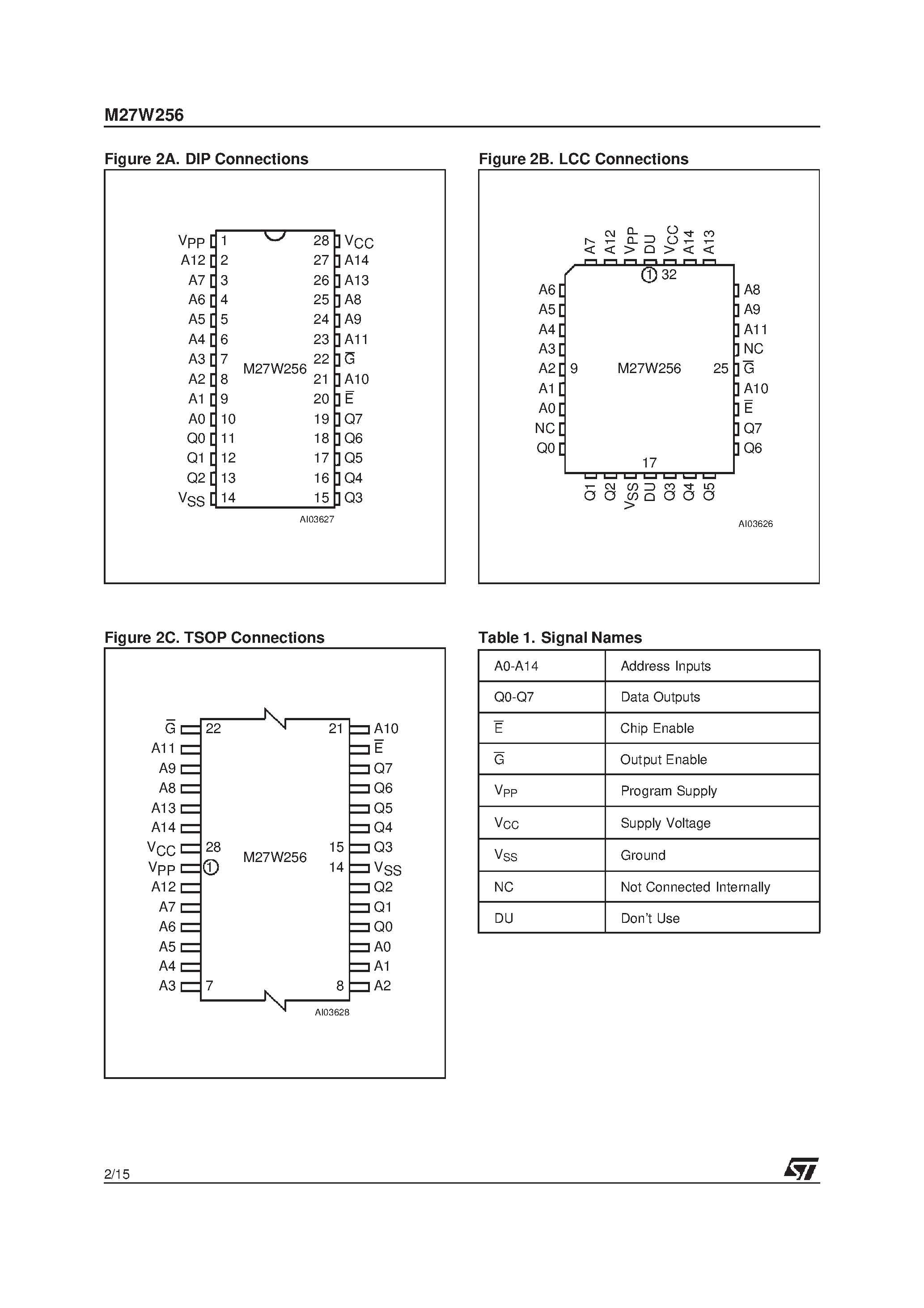 Datasheet M27W256-150N6TR page 2 Datasheet M27W256-150N6TR - 256 Kbit 32Kb x 8 Low Voltage UV EPROM and OTP EPROM page 2